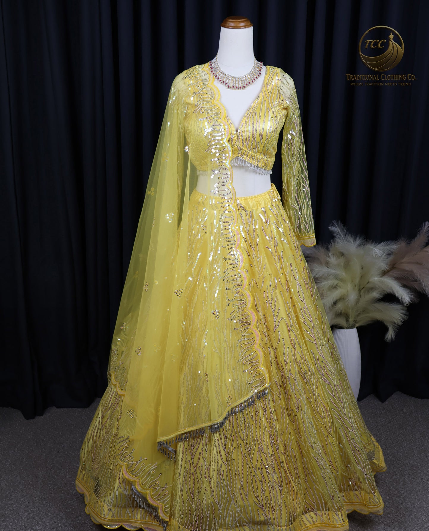 Elegant Yellow Sequin Embroidered Lehenga Choli – Traditional Festive Wear