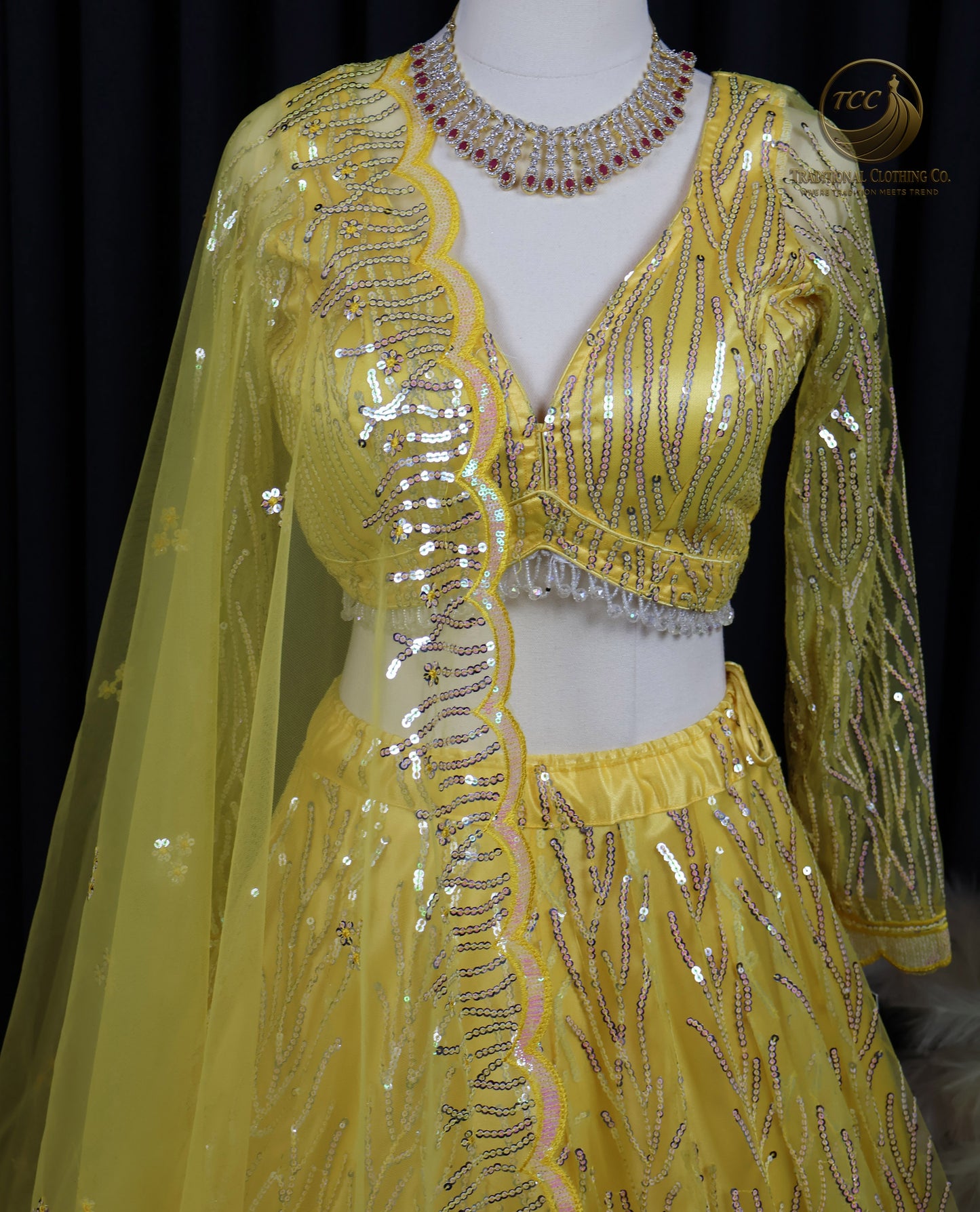 Elegant Yellow Sequin Embroidered Lehenga Choli – Traditional Festive Wear