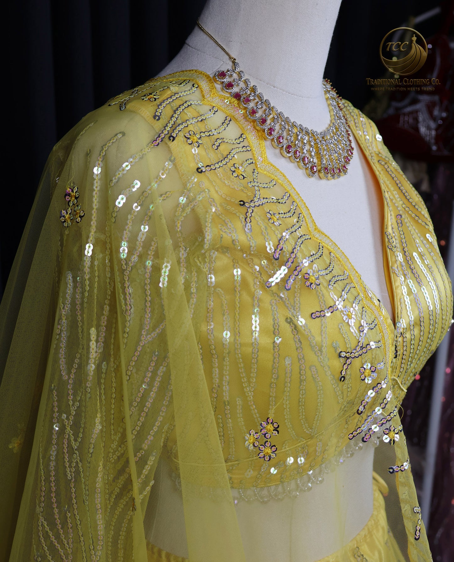 Elegant Yellow Sequin Embroidered Lehenga Choli – Traditional Festive Wear