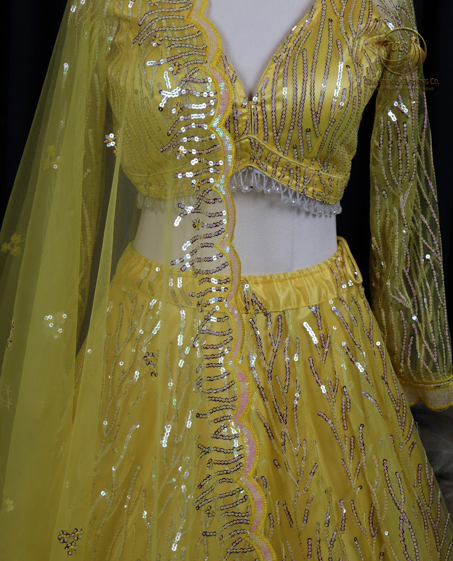 Elegant Yellow Sequin Embroidered Lehenga Choli – Traditional Festive Wear