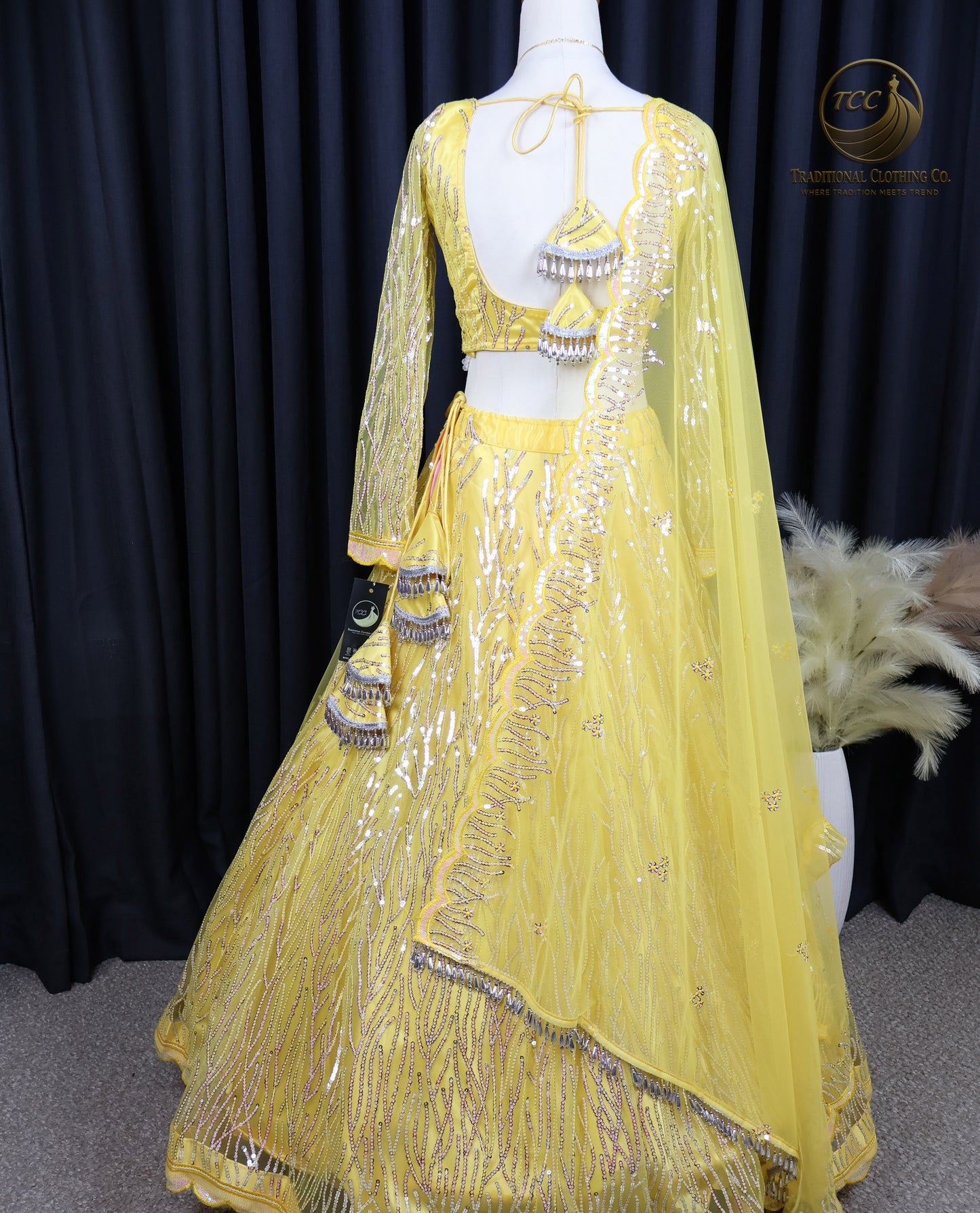 Elegant Yellow Sequin Embroidered Lehenga Choli – Traditional Festive Wear
