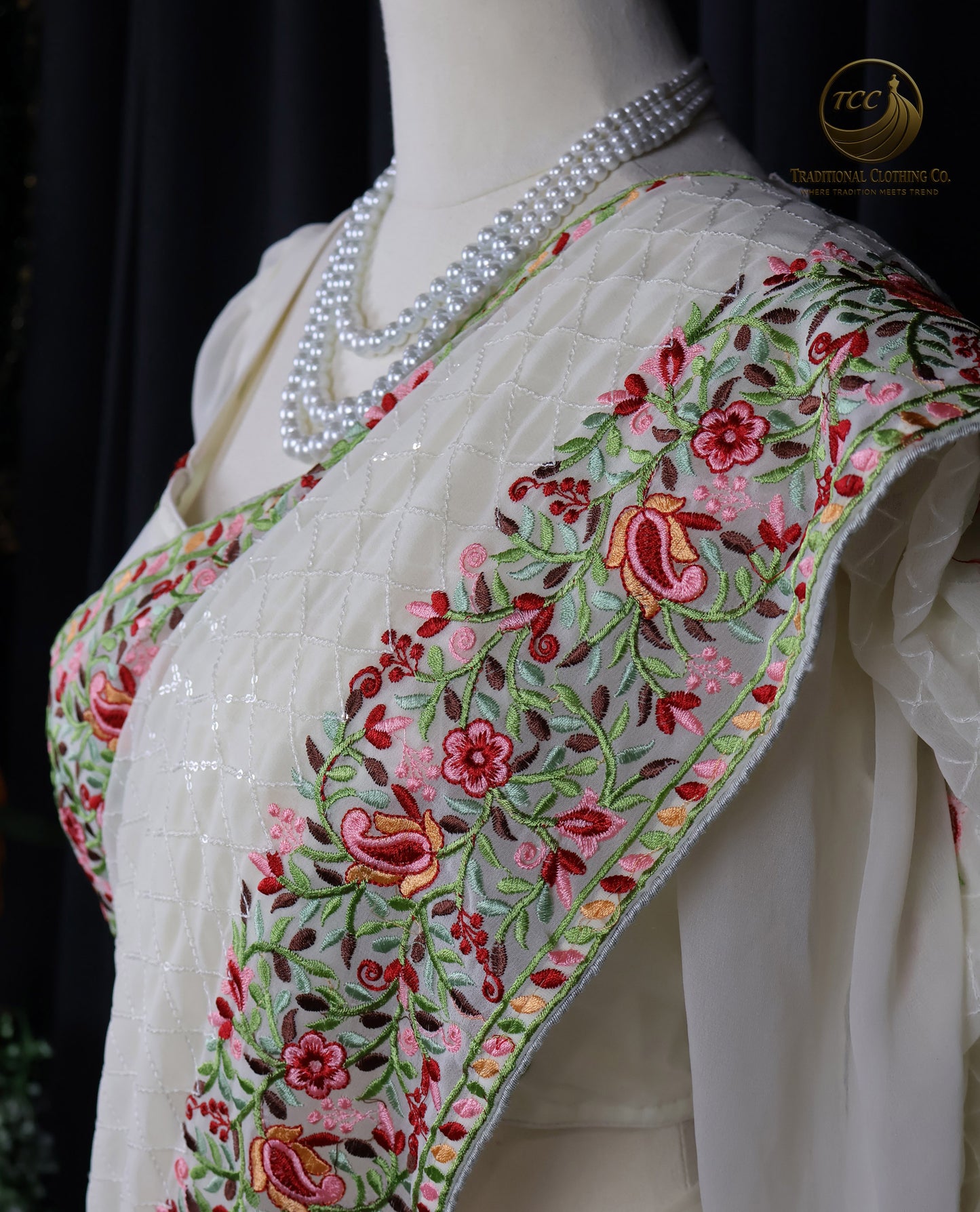 White Floral Embroidered Sequin Saree – Elegant Traditional Festive Wear | Ready to Wear - Boitique Edition
