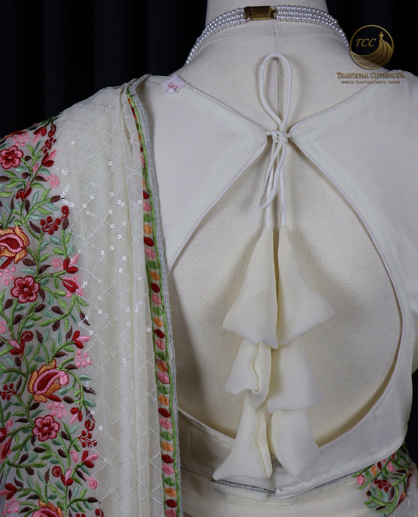 White Floral Embroidered Sequin Saree – Elegant Traditional Festive Wear | Ready to Wear - Boitique Edition