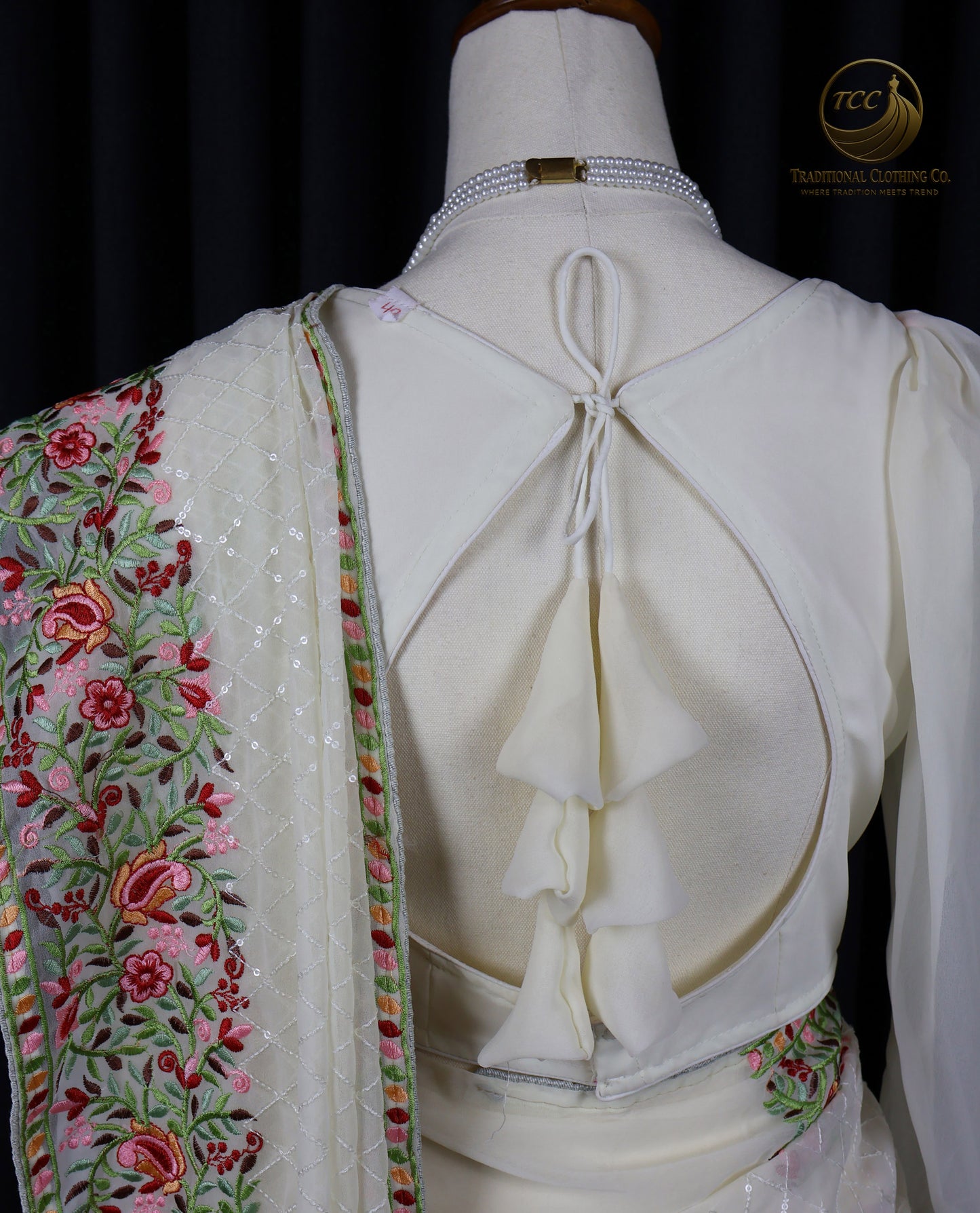 White Floral Embroidered Sequin Saree – Elegant Traditional Festive Wear | Ready to Wear - Boitique Edition