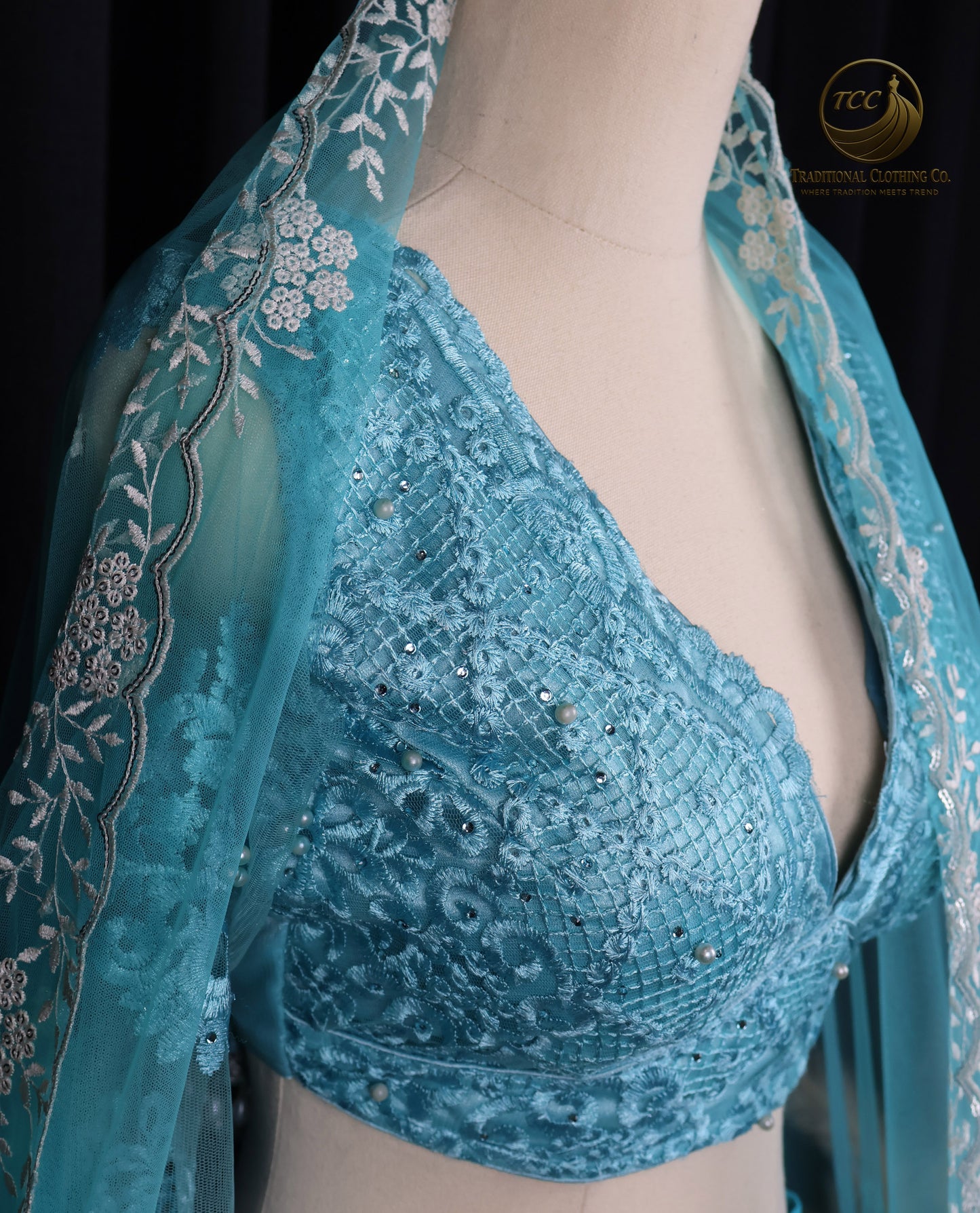 Turquoise Embroidered Lehenga Choli with adjustable Hard-net – Elegant Traditional Festive Wear