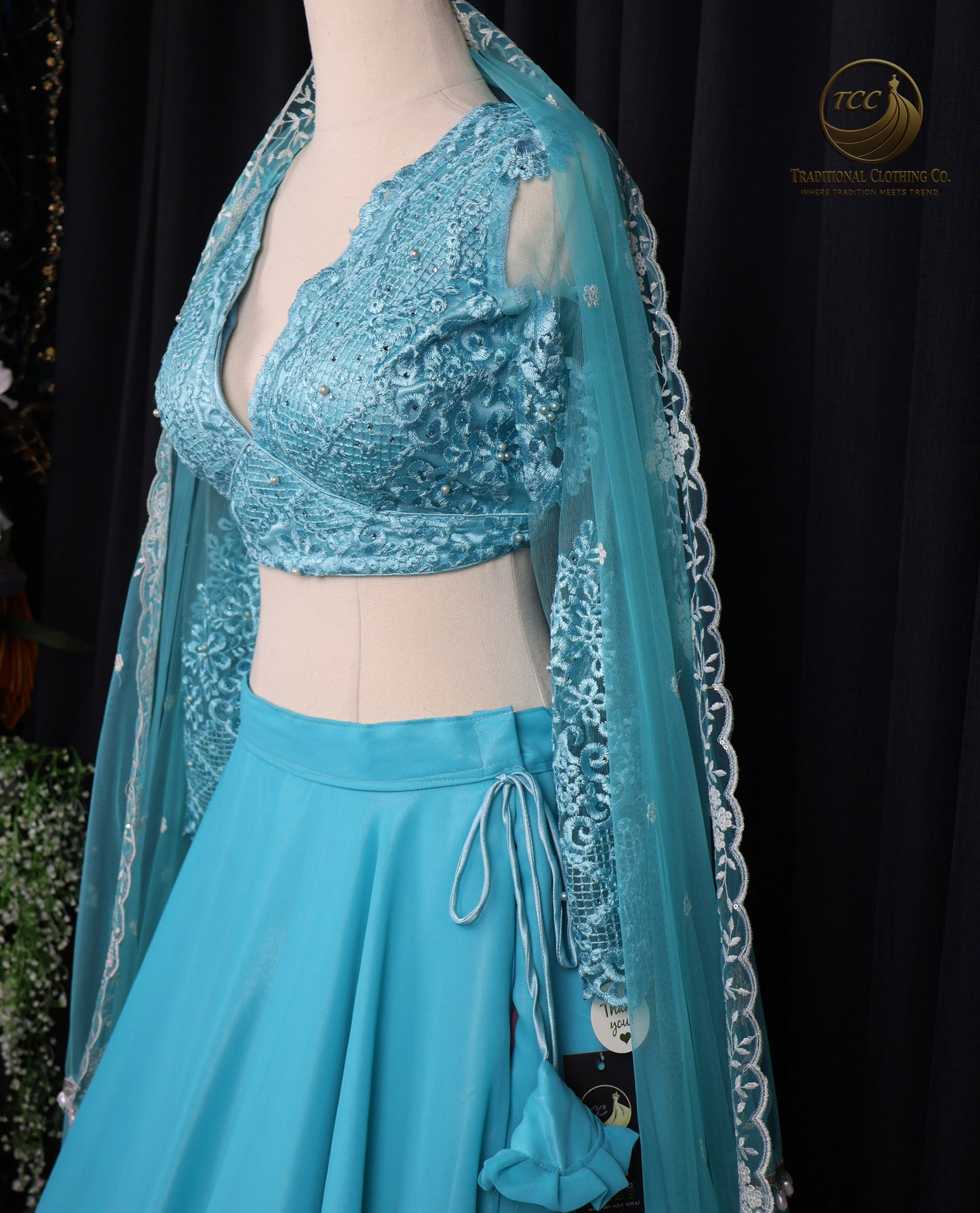 Turquoise Embroidered Lehenga Choli with adjustable Hard-net – Elegant Traditional Festive Wear