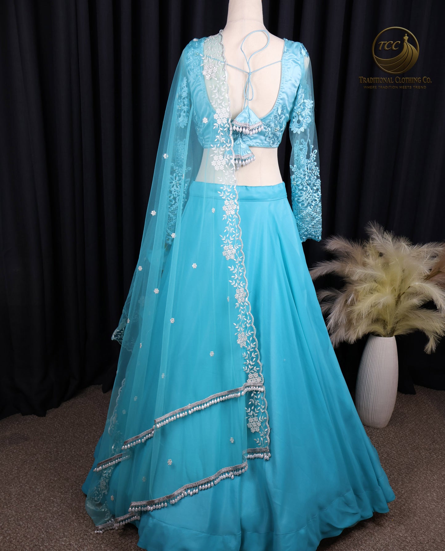 Turquoise Embroidered Lehenga Choli with adjustable Hard-net – Elegant Traditional Festive Wear