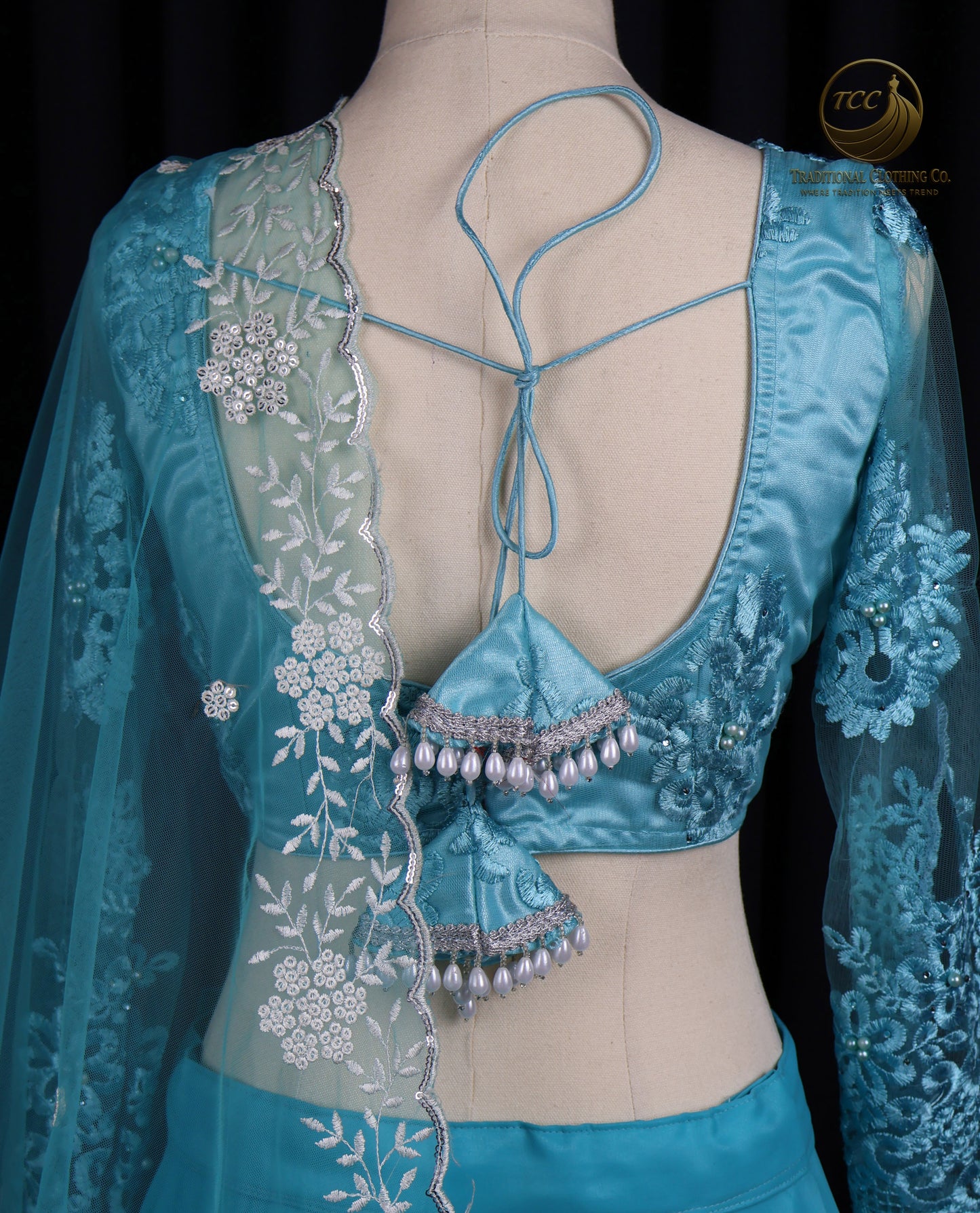 Turquoise Embroidered Lehenga Choli with adjustable Hard-net – Elegant Traditional Festive Wear