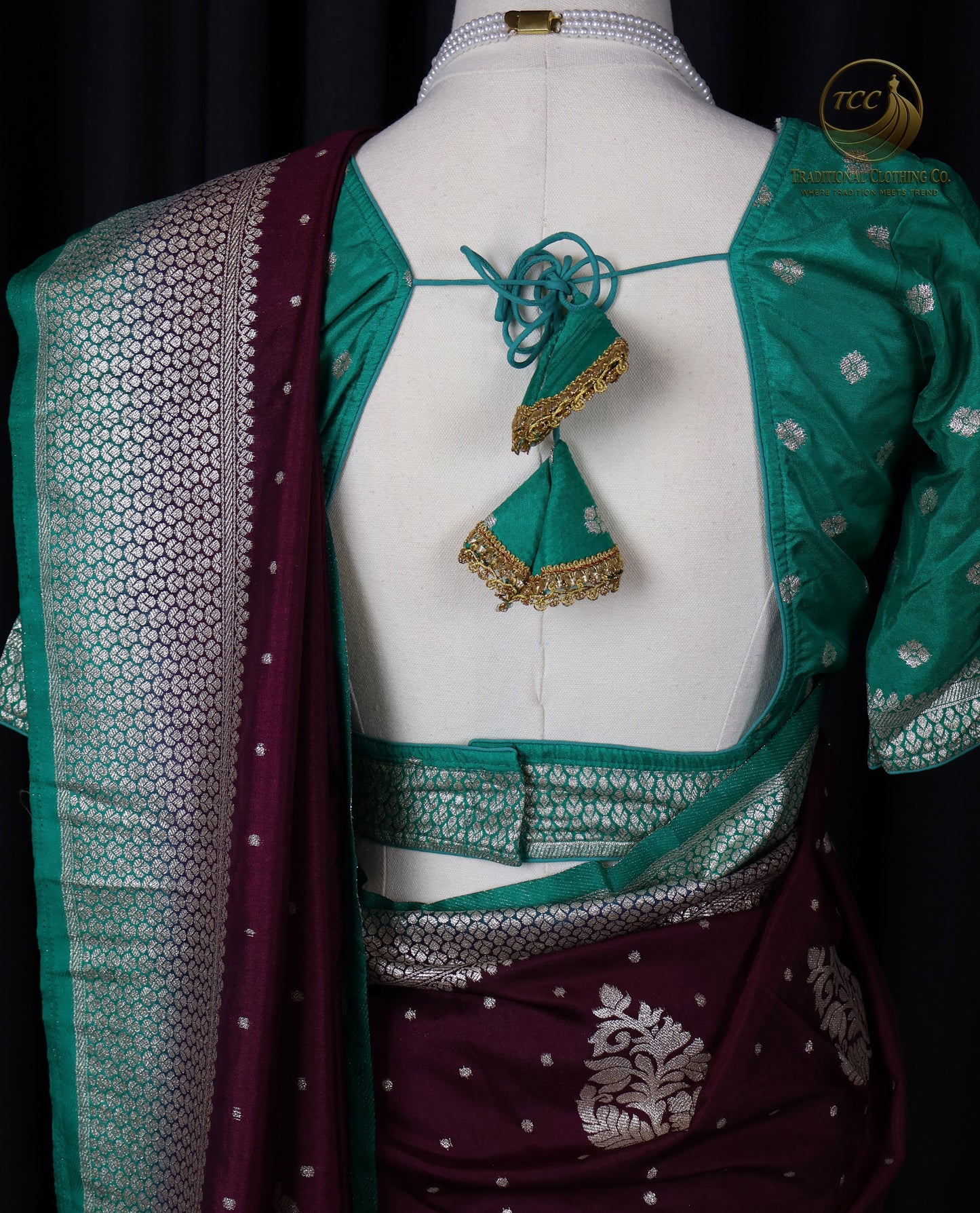 Maroon and Green Floral Embroidered Ready to wear Saree set – Traditional Festive Wear | Boutique Edition