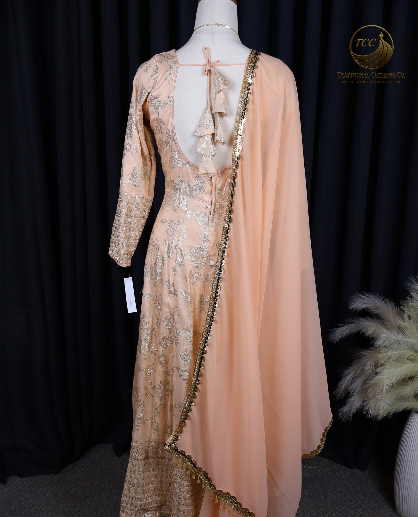 Peach Anarkali Set with Golden Embriodery with Dupatta and matching pant – Elegant Traditional Wear | Boutique Edition