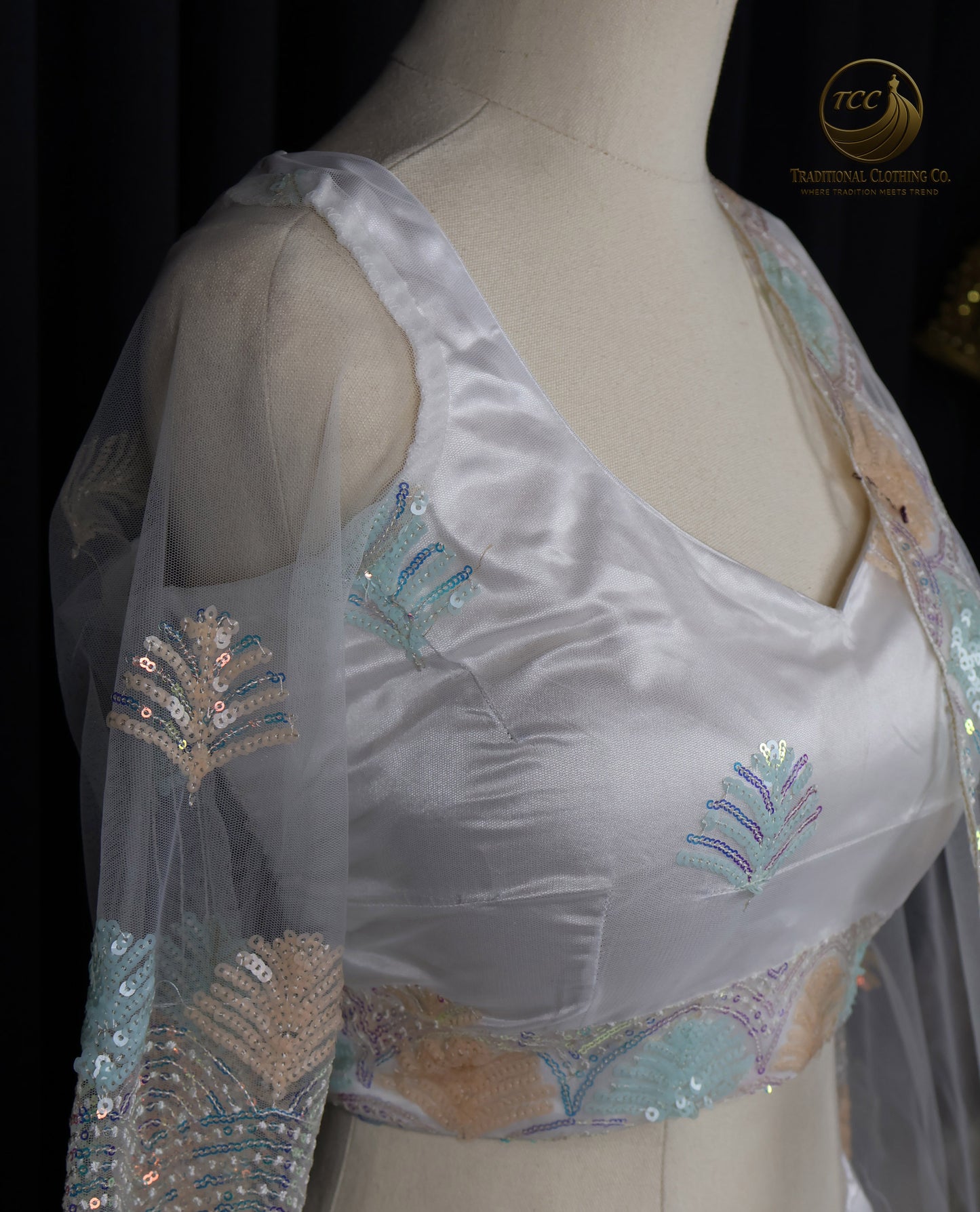 White Floral Embroidered Lehenga Choli with Sheer Dupatta – Elegant Traditional Wear