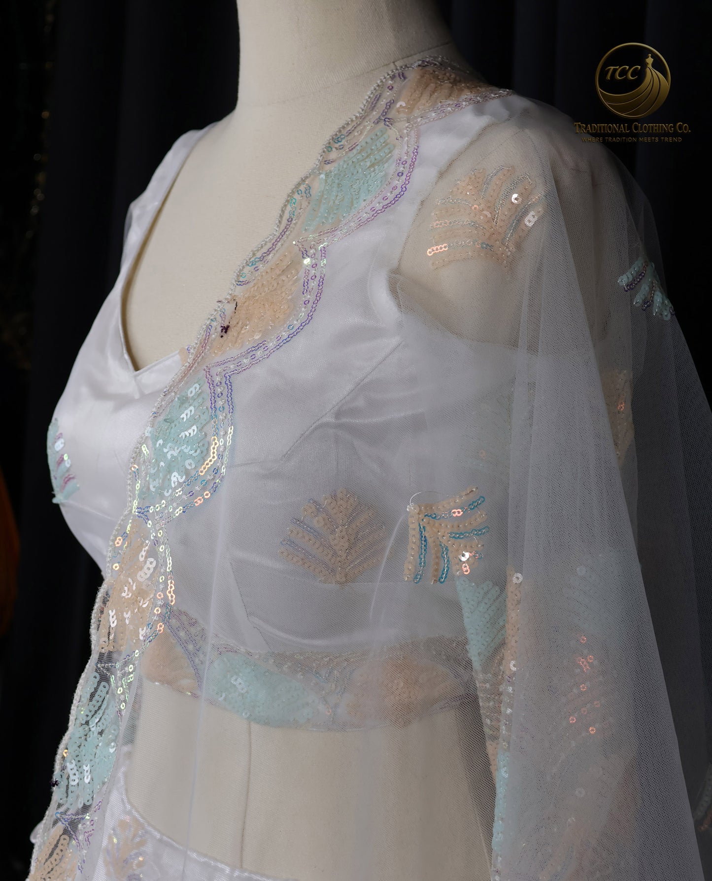 White Floral Embroidered Lehenga Choli with Sheer Dupatta – Elegant Traditional Wear