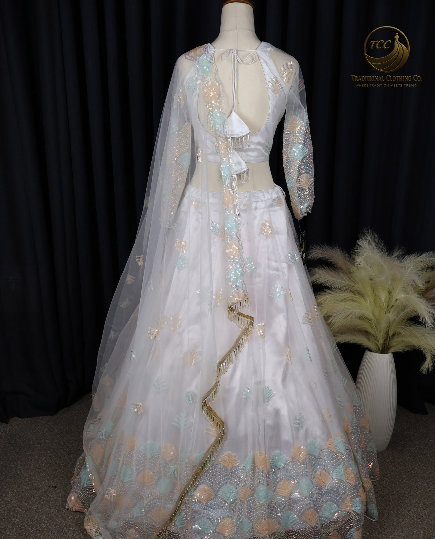 White Floral Embroidered Lehenga Choli with Sheer Dupatta – Elegant Traditional Wear
