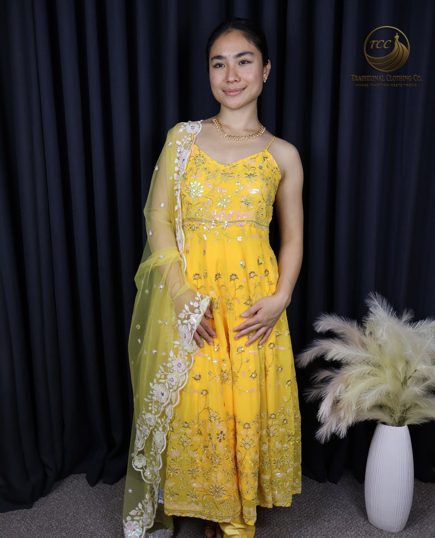Yellow Floral Embroidered Anarkali Set with Yellow Dupatta – Elegant Traditional Wear | Boutique edition
