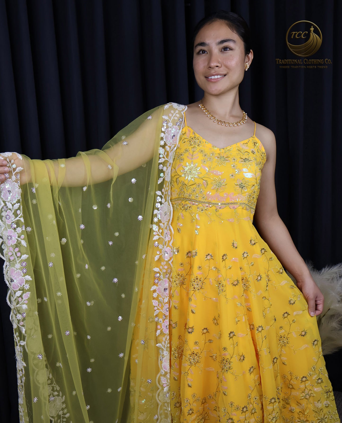 Yellow Floral Embroidered Anarkali Set with Yellow Dupatta – Elegant Traditional Wear | Boutique edition