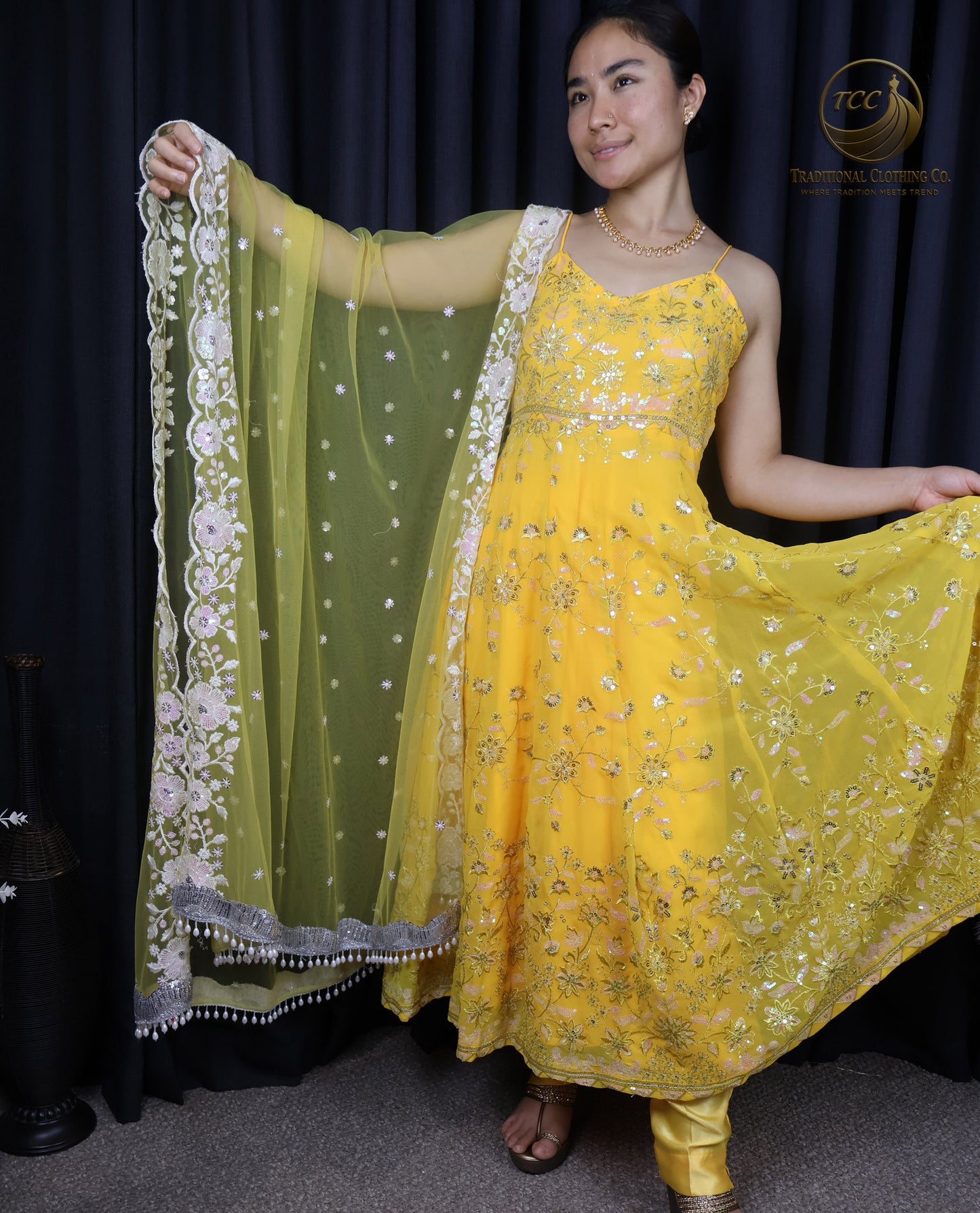Yellow Floral Embroidered Anarkali Set with Yellow Dupatta – Elegant Traditional Wear | Boutique edition