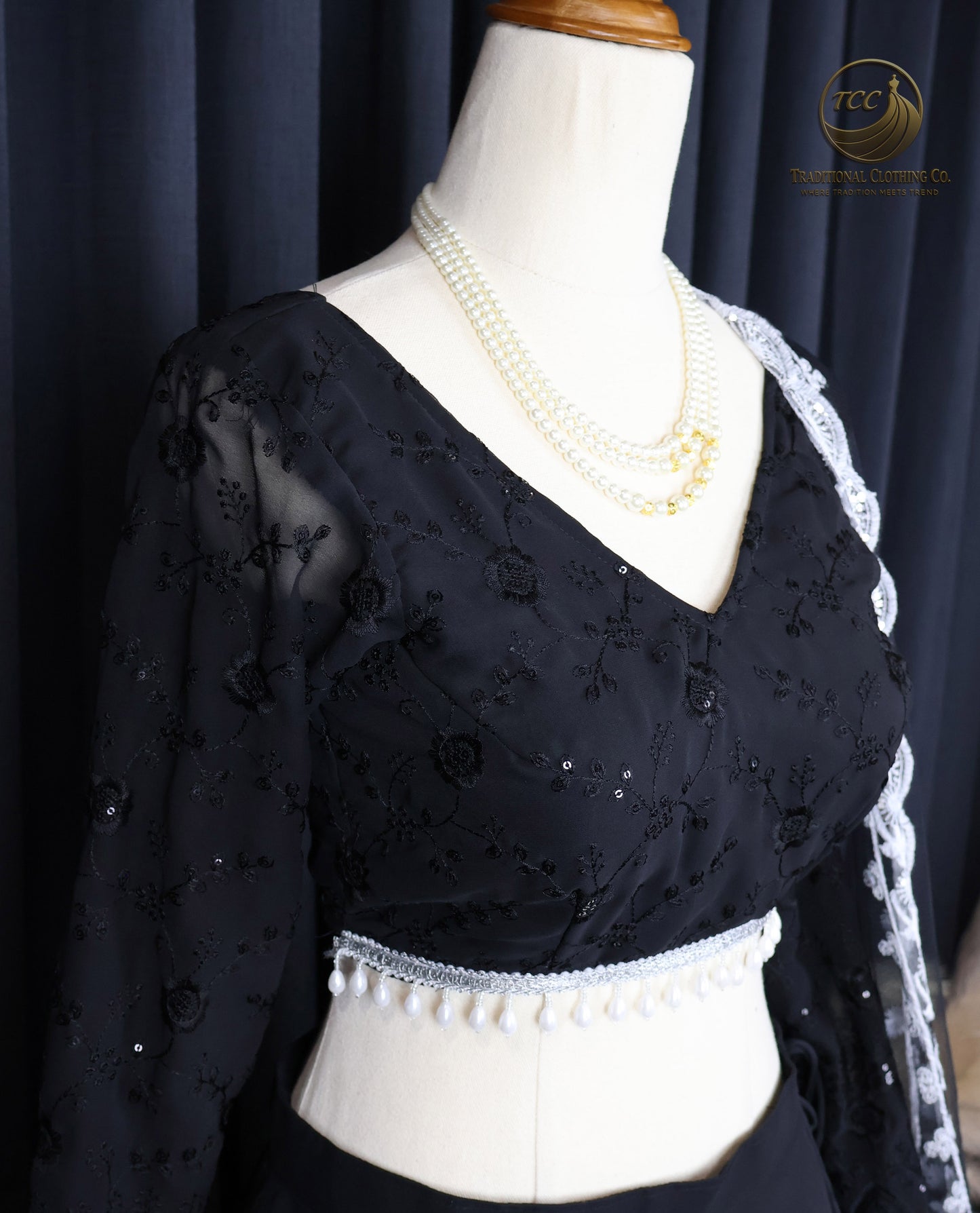 Black Embroidered Lehenga Choli with Sheer Dupatta – Timeless Traditional Wear