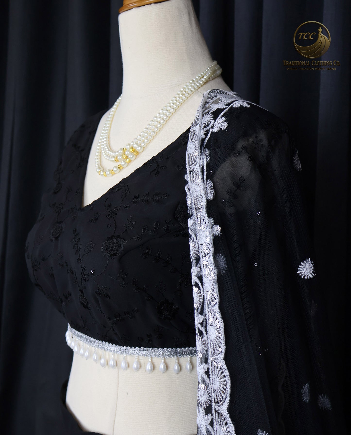 Black Embroidered Lehenga Choli with Sheer Dupatta – Timeless Traditional Wear