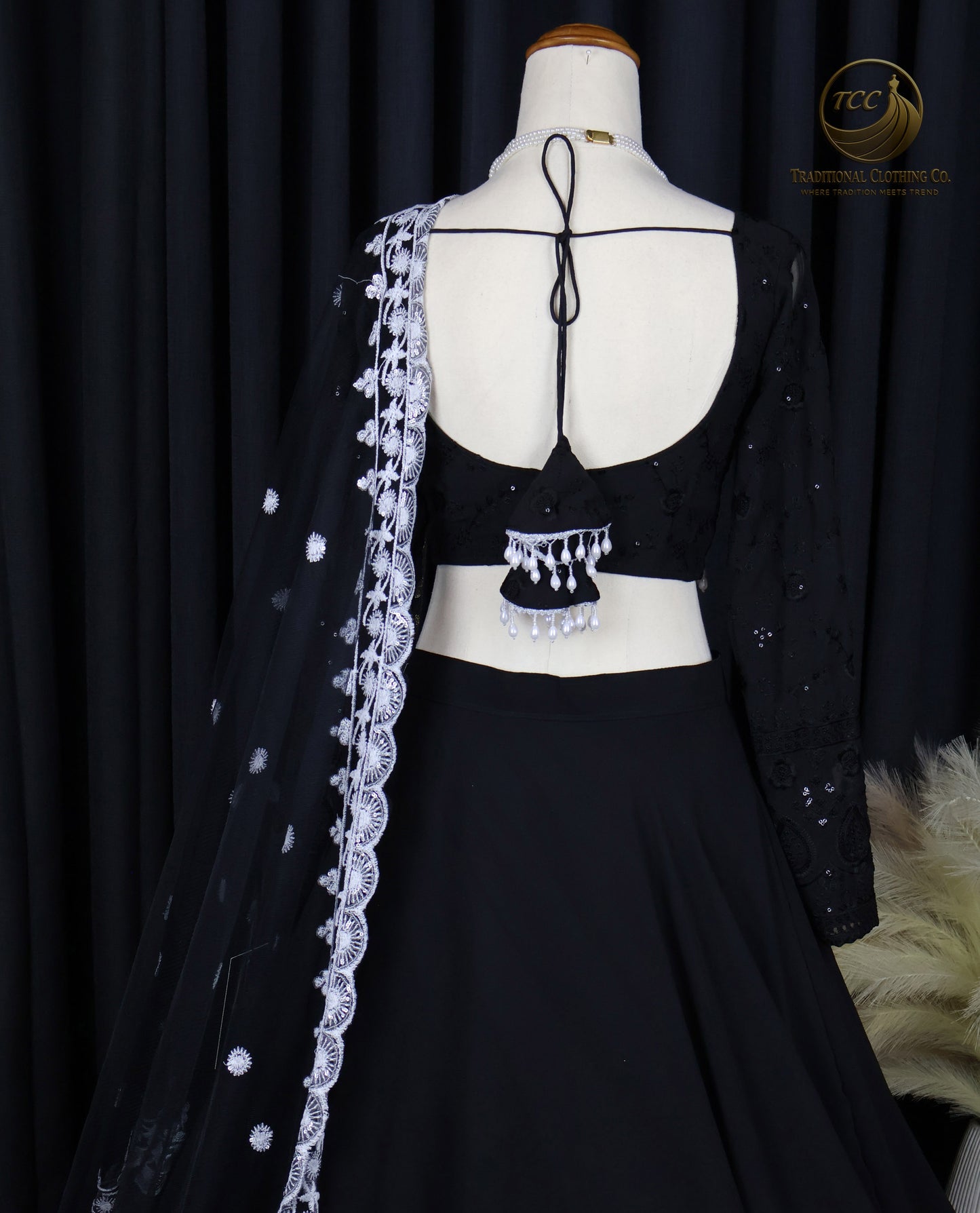 Black Embroidered Lehenga Choli with Sheer Dupatta – Timeless Traditional Wear