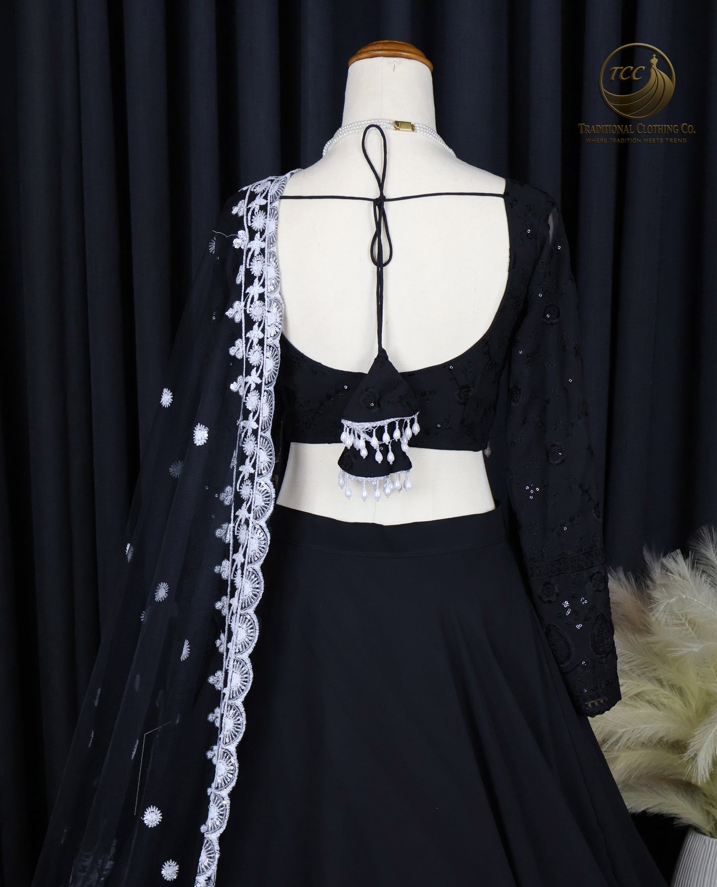 Black Embroidered Lehenga Choli with Sheer Dupatta – Timeless Traditional Wear