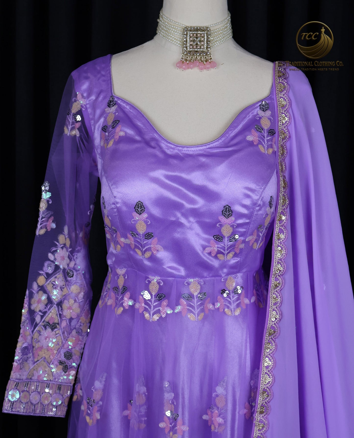 Lavender Embroidered Banarasi Anarkali Set with Dupatta – Elegant 3-Piece Traditional Women’s Wear | Boutique edition