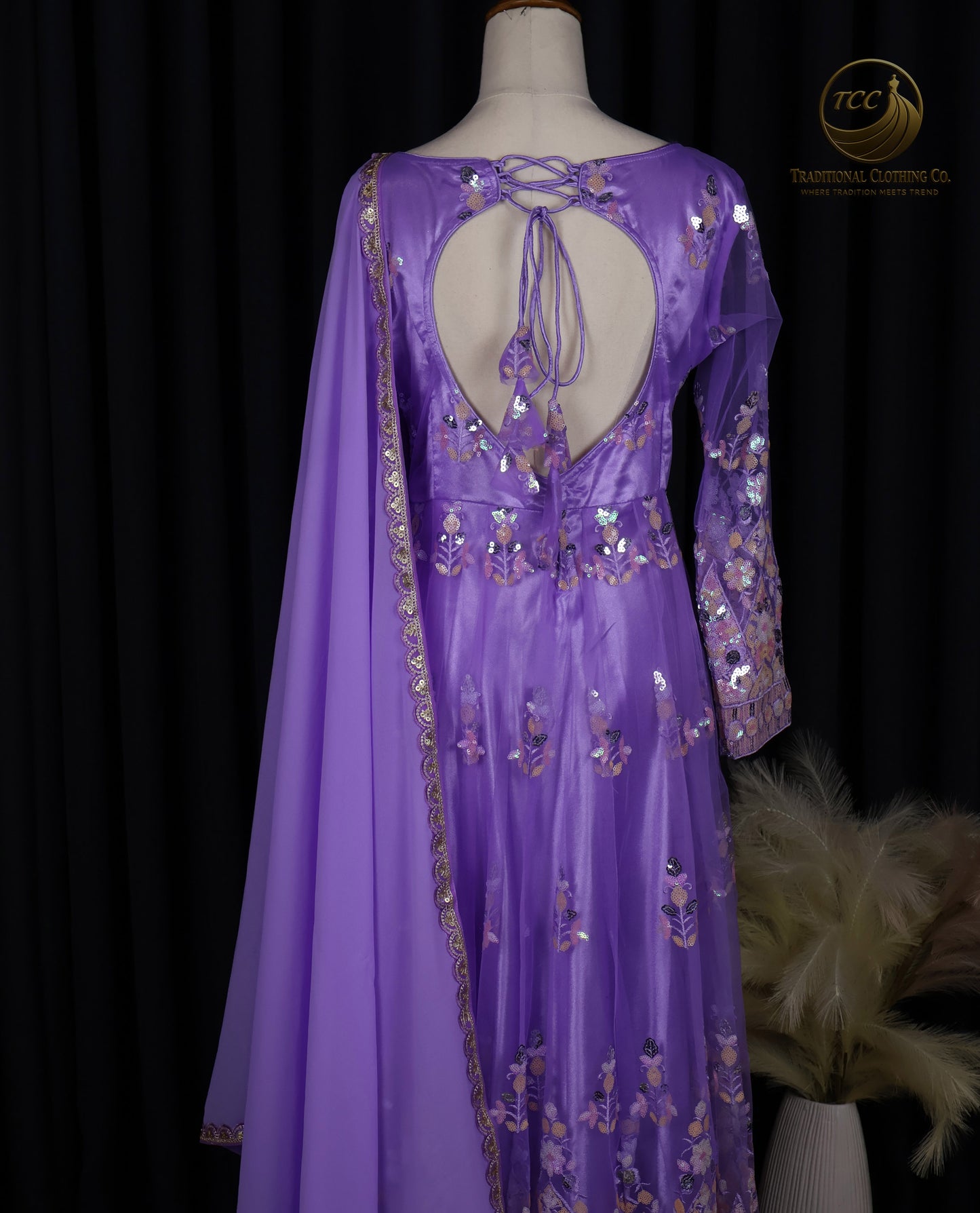 Lavender Embroidered Banarasi Anarkali Set with Dupatta – Elegant 3-Piece Traditional Women’s Wear | Boutique edition