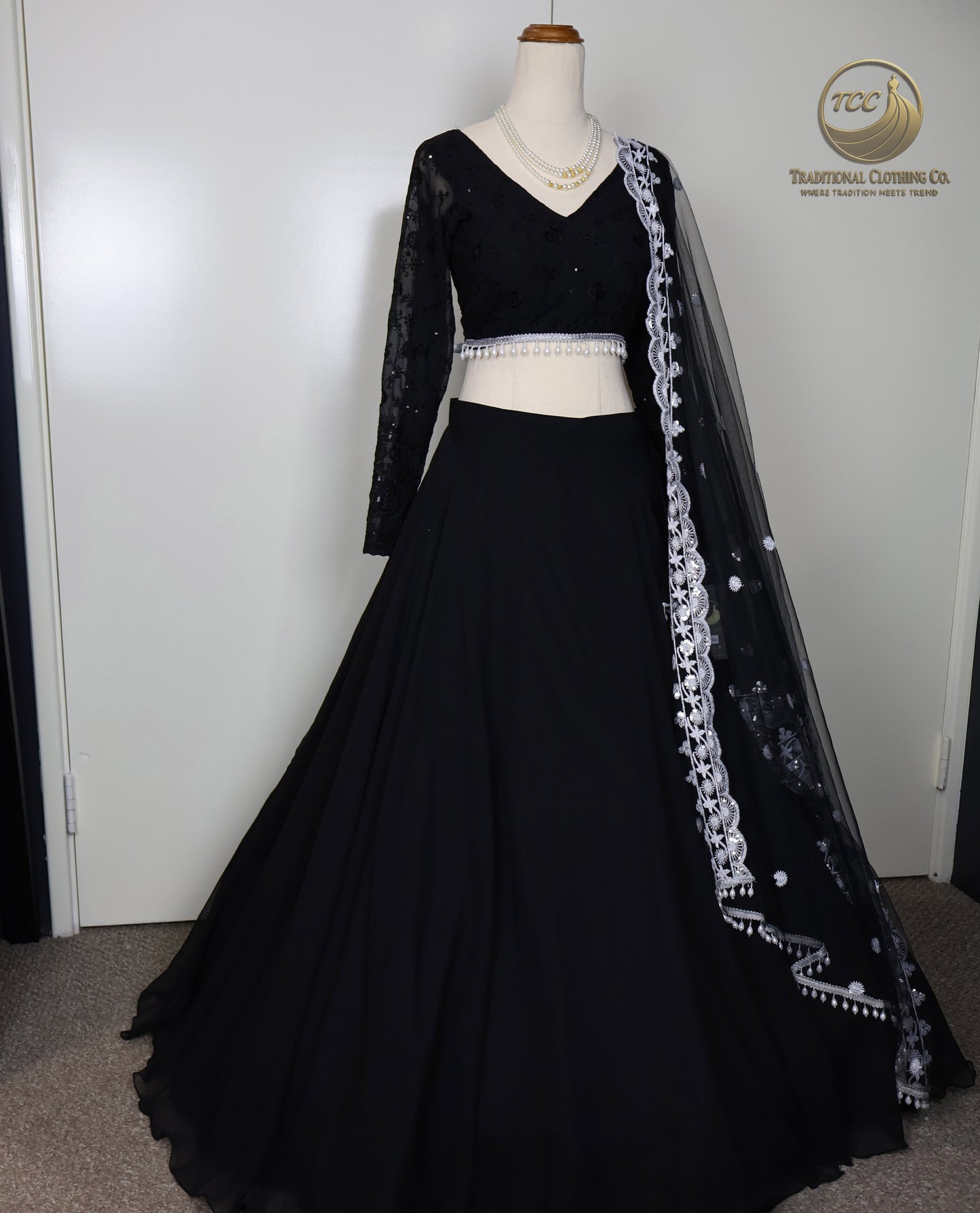 Black Embroidered Lehenga Choli with Sheer Dupatta – Timeless Traditional Wear