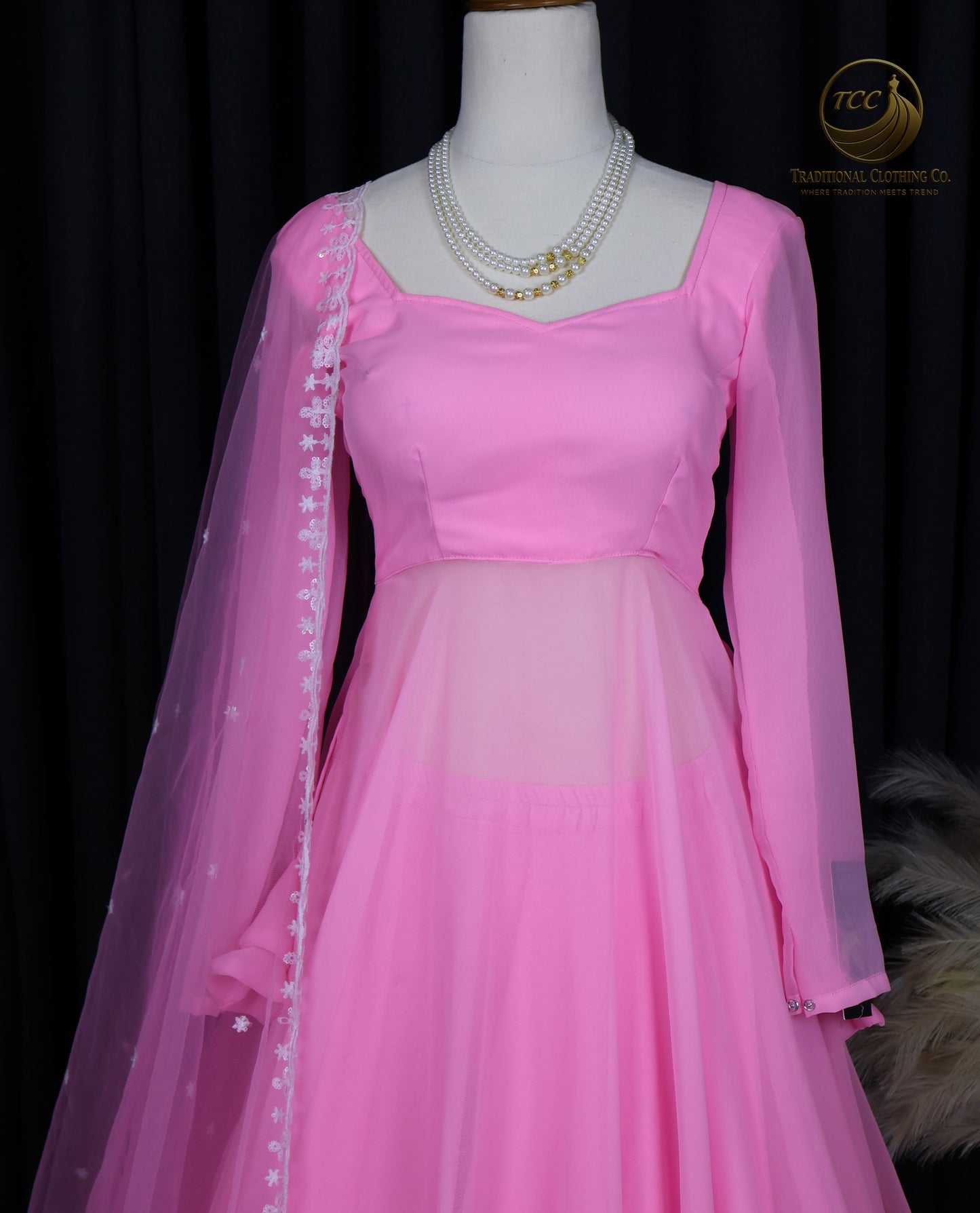 Pink Layered Lehenga Choli with Sheer Dupatta – Elegant Traditional Wear
