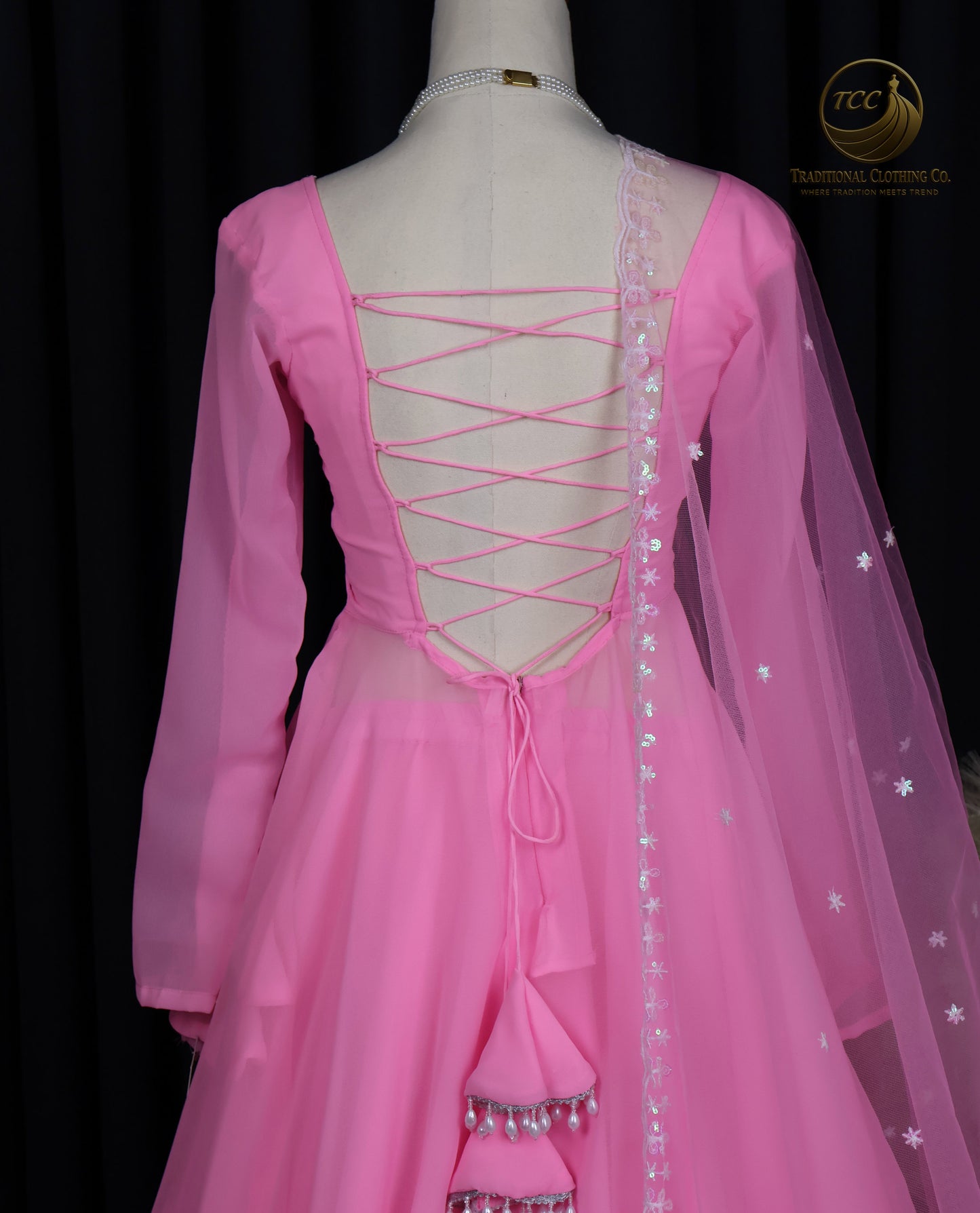 Pink Layered Lehenga Choli with Sheer Dupatta – Elegant Traditional Wear