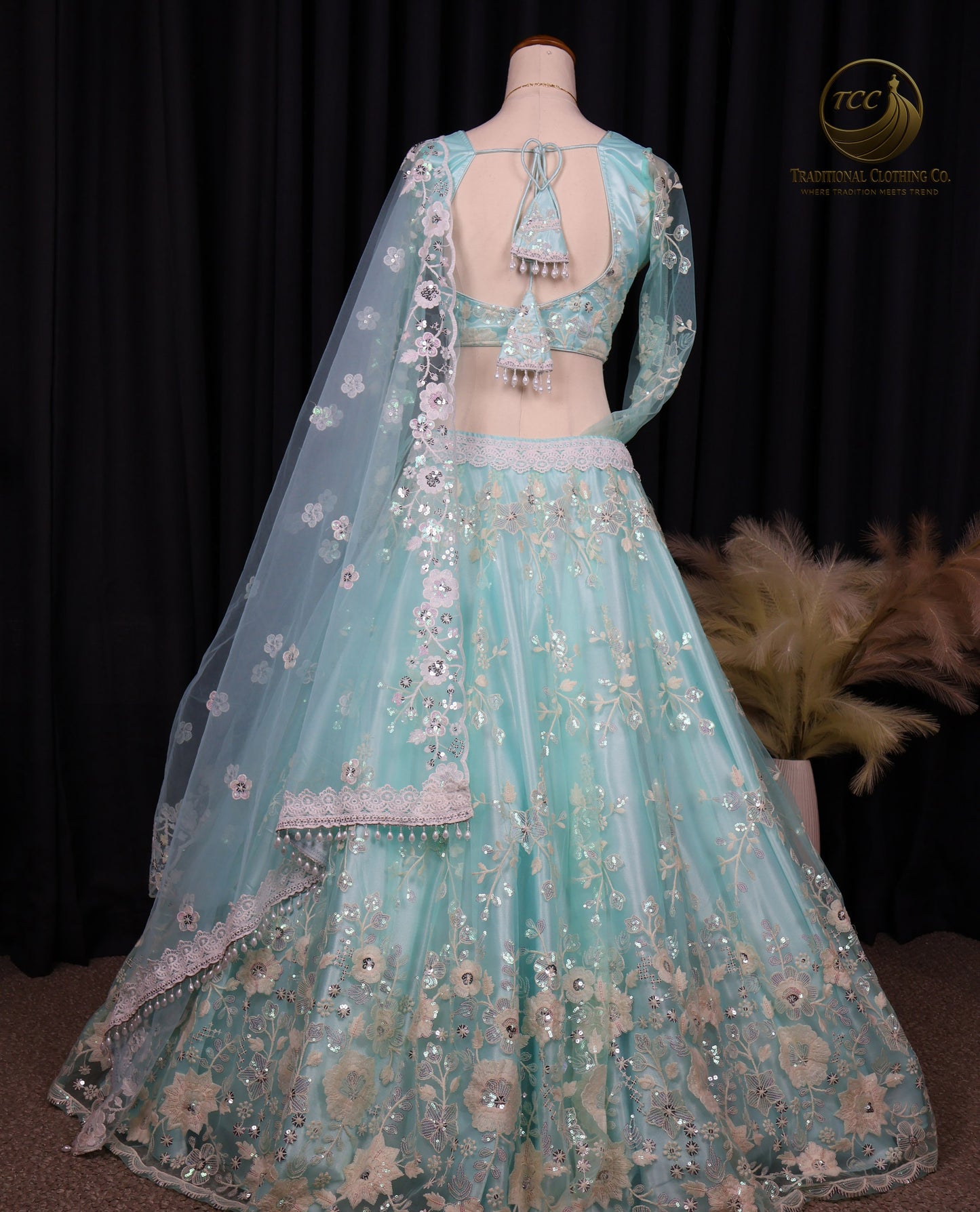 Light Blue Embroidered Lehenga Choli with Sheer Dupatta – Elegant Traditional Wear
