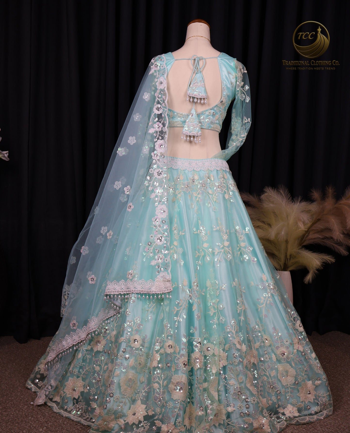 Light Blue Embroidered Lehenga Choli with Sheer Dupatta – Elegant Traditional Wear