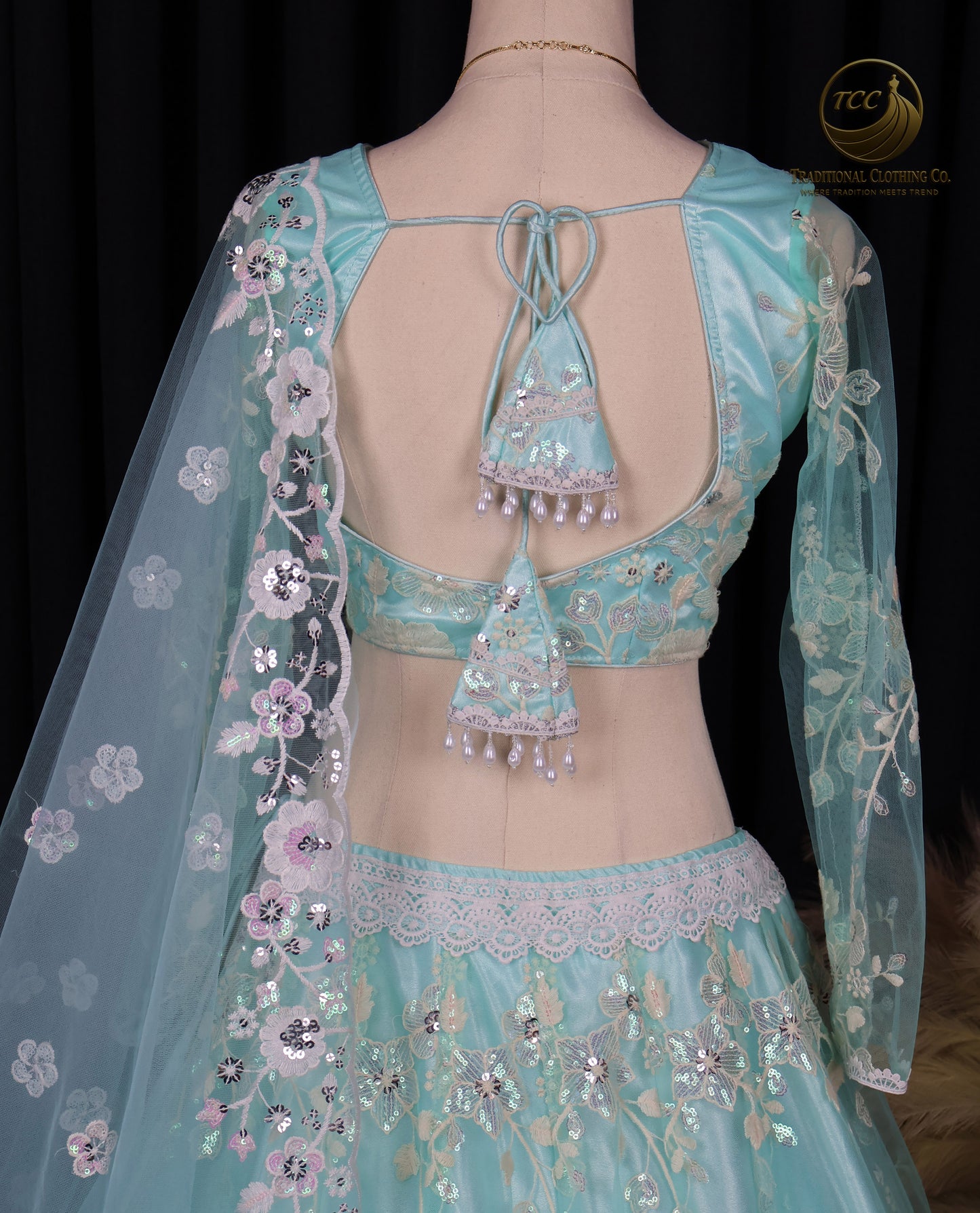 Light Blue Embroidered Lehenga Choli with Sheer Dupatta – Elegant Traditional Wear