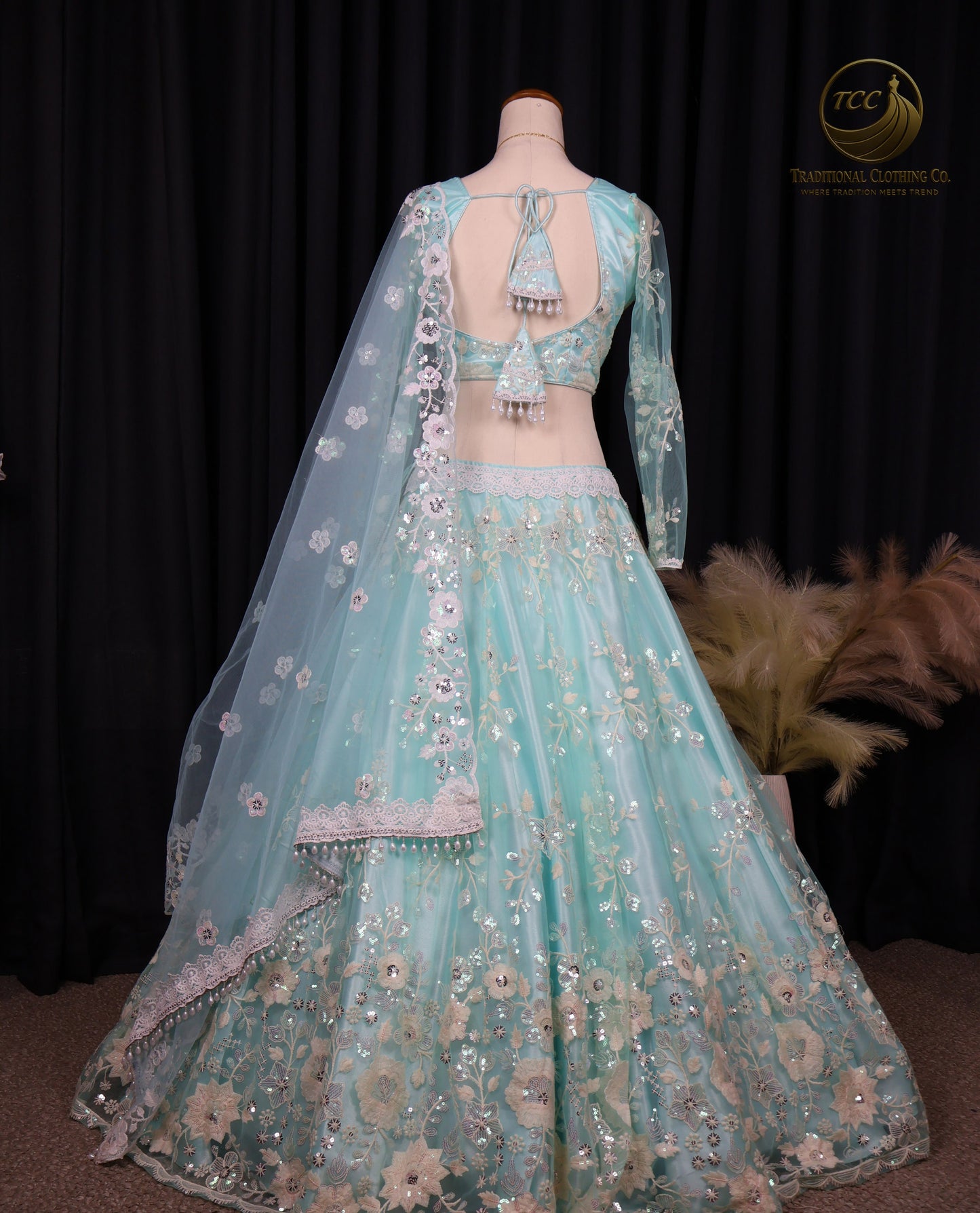 Light Blue Embroidered Lehenga Choli with Sheer Dupatta – Elegant Traditional Wear