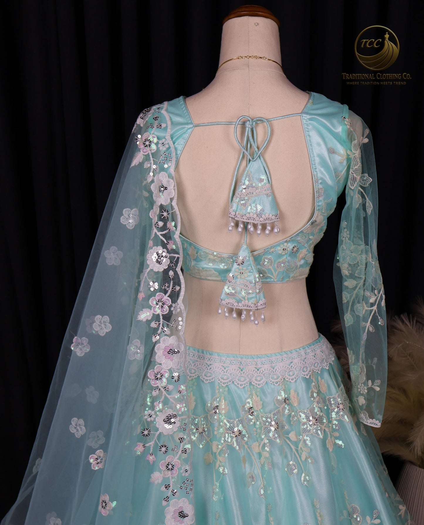 Light Blue Embroidered Lehenga Choli with Sheer Dupatta – Elegant Traditional Wear