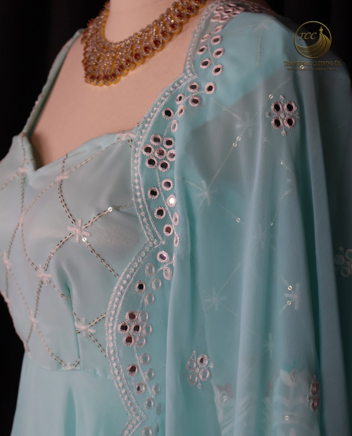 Light Blue Floral Embroidered Lehenga Choli with Sheer Dupatta – Elegant Traditional Wear