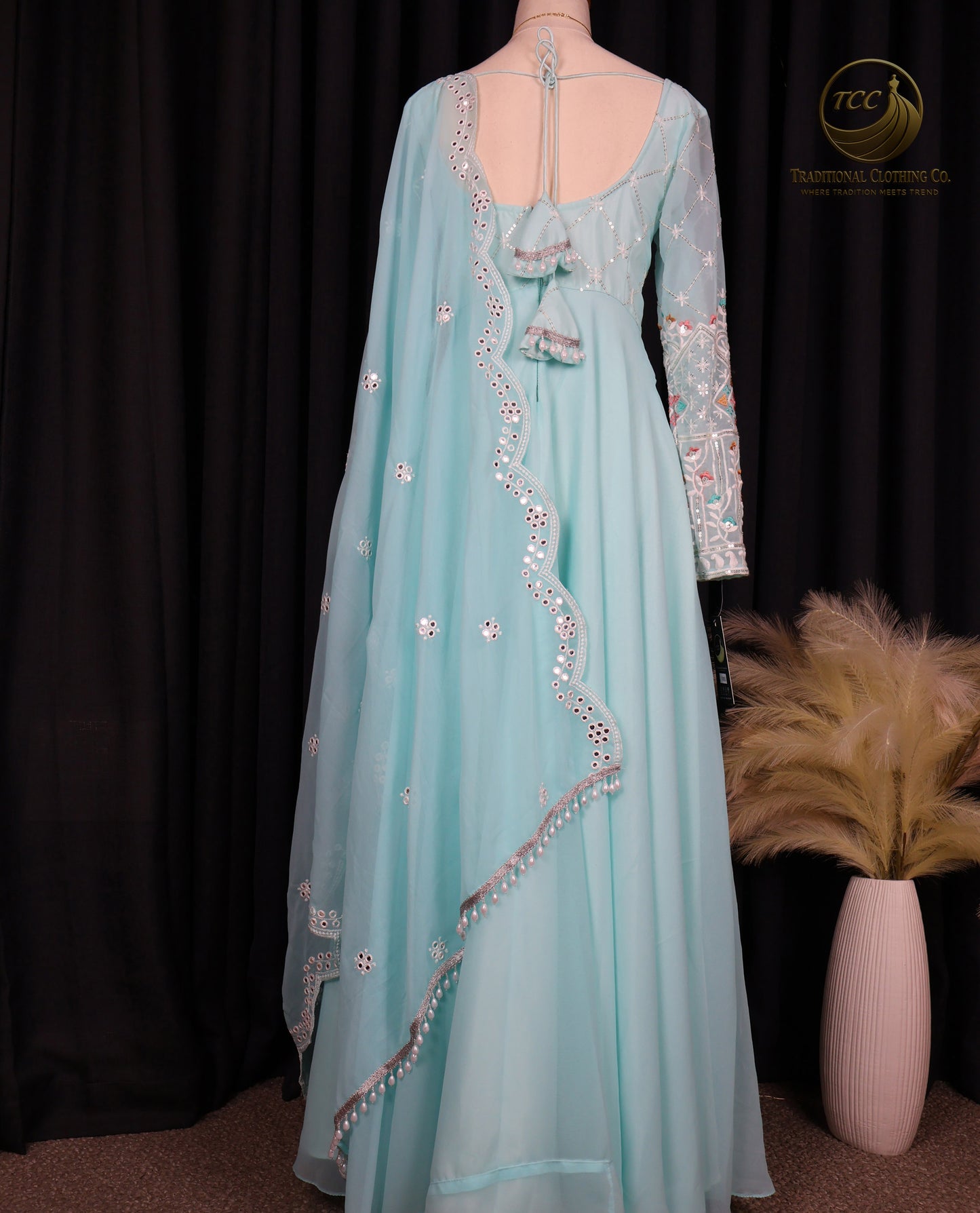 Light Blue Floral Embroidered Lehenga Choli with Sheer Dupatta – Elegant Traditional Wear