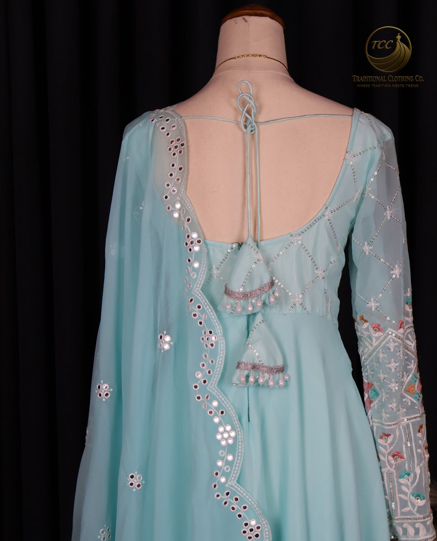 Light Blue Floral Embroidered Lehenga Choli with Sheer Dupatta – Elegant Traditional Wear