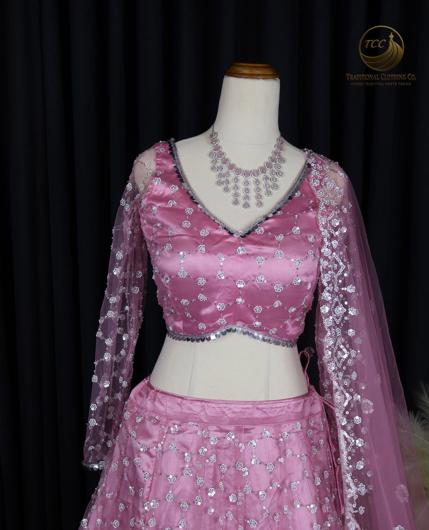 Pink Embroidered Lehenga Choli with Sheer Dupatta – Elegant Traditional Wear