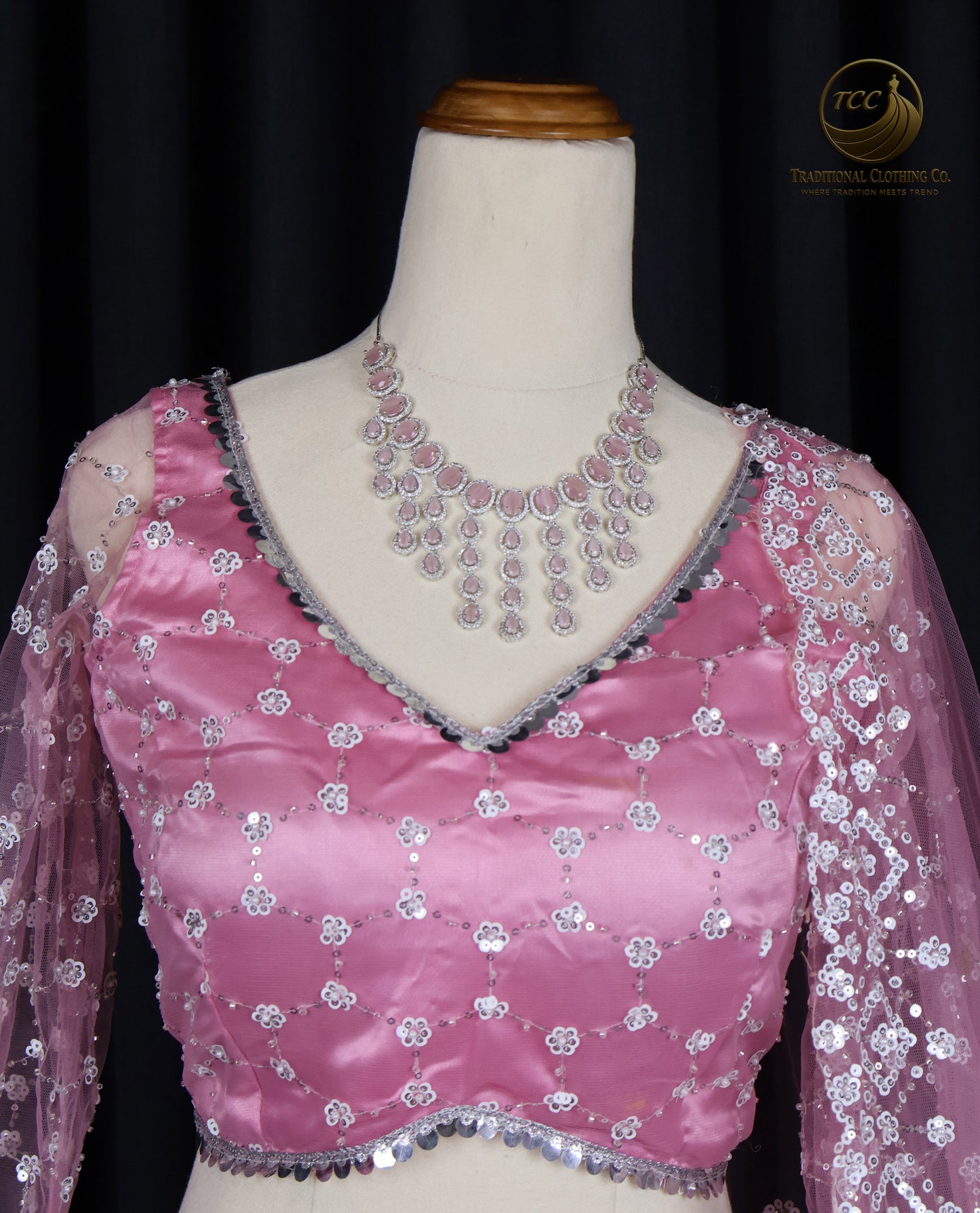 Pink Embroidered Lehenga Choli with Sheer Dupatta – Elegant Traditional Wear