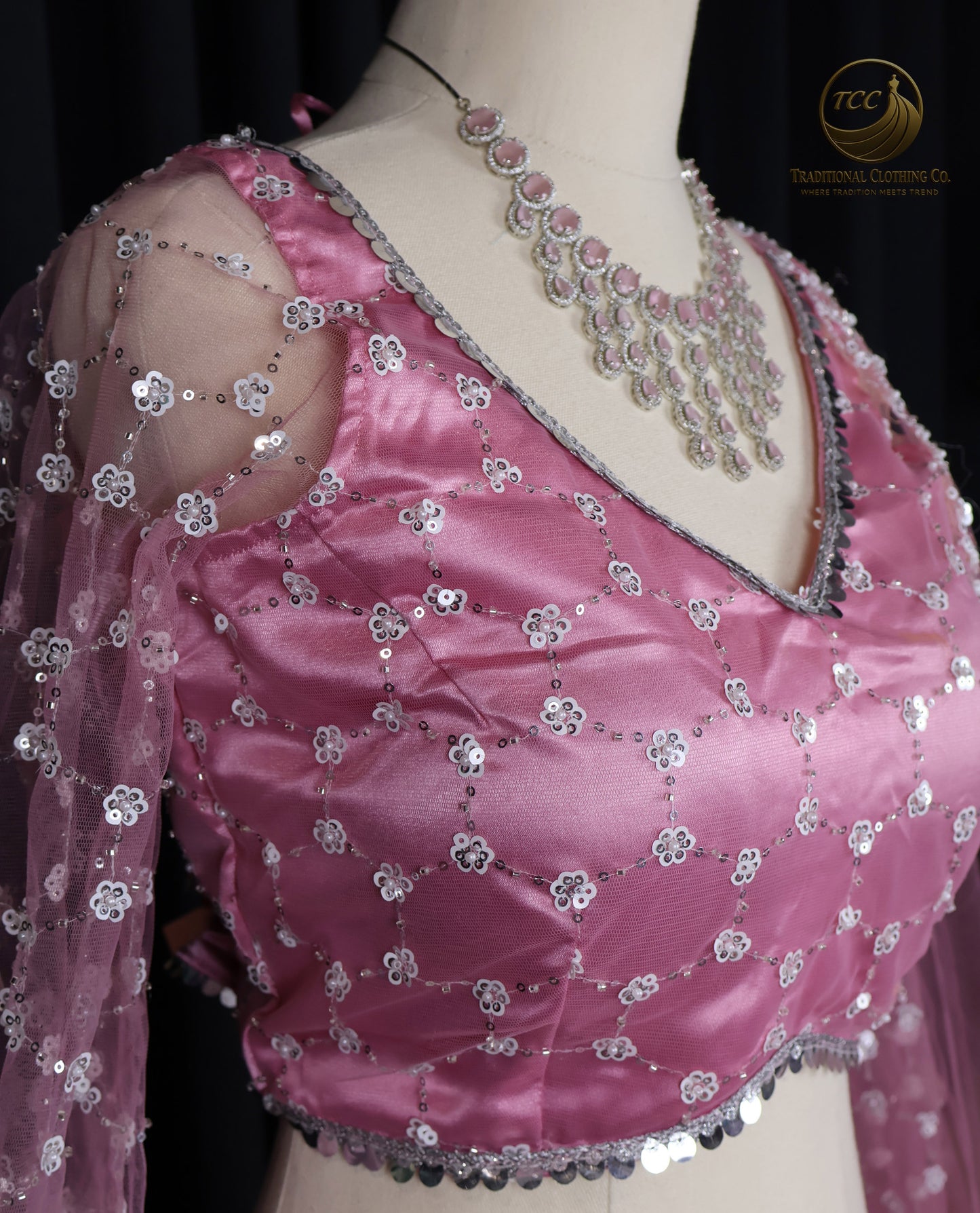 Pink Embroidered Lehenga Choli with Sheer Dupatta – Elegant Traditional Wear