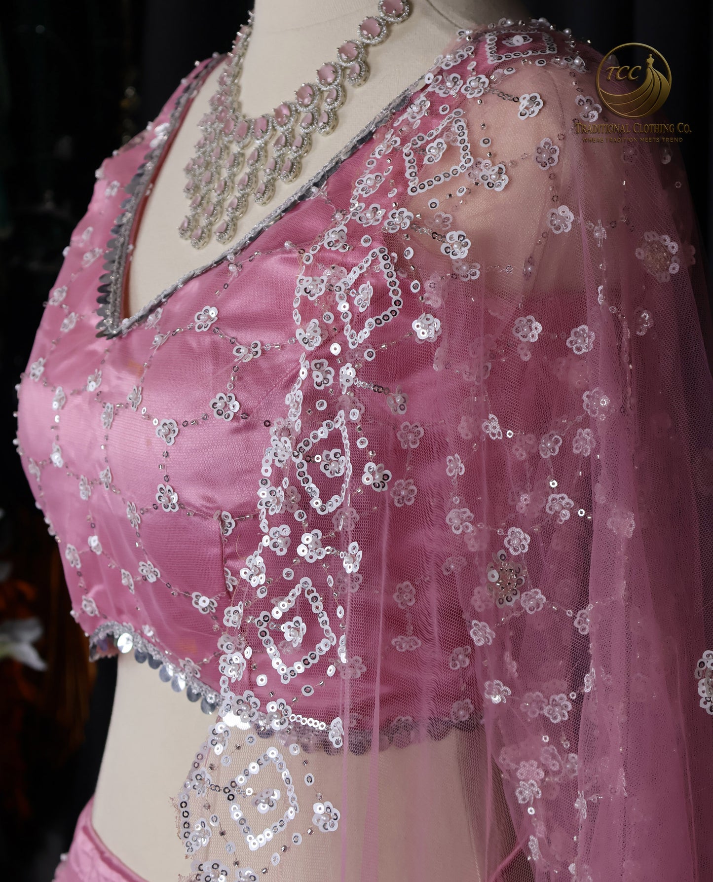 Pink Embroidered Lehenga Choli with Sheer Dupatta – Elegant Traditional Wear
