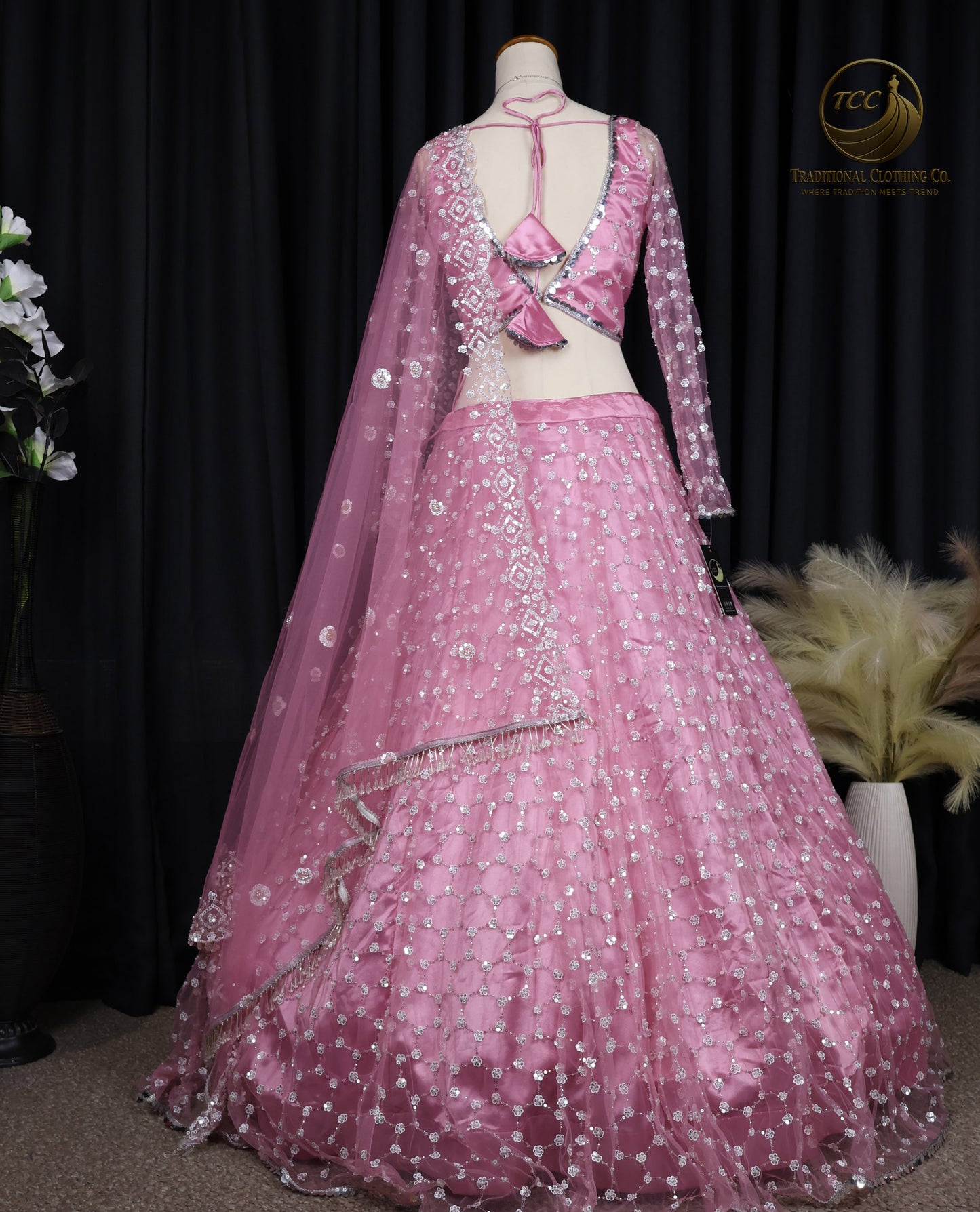 Pink Embroidered Lehenga Choli with Sheer Dupatta – Elegant Traditional Wear