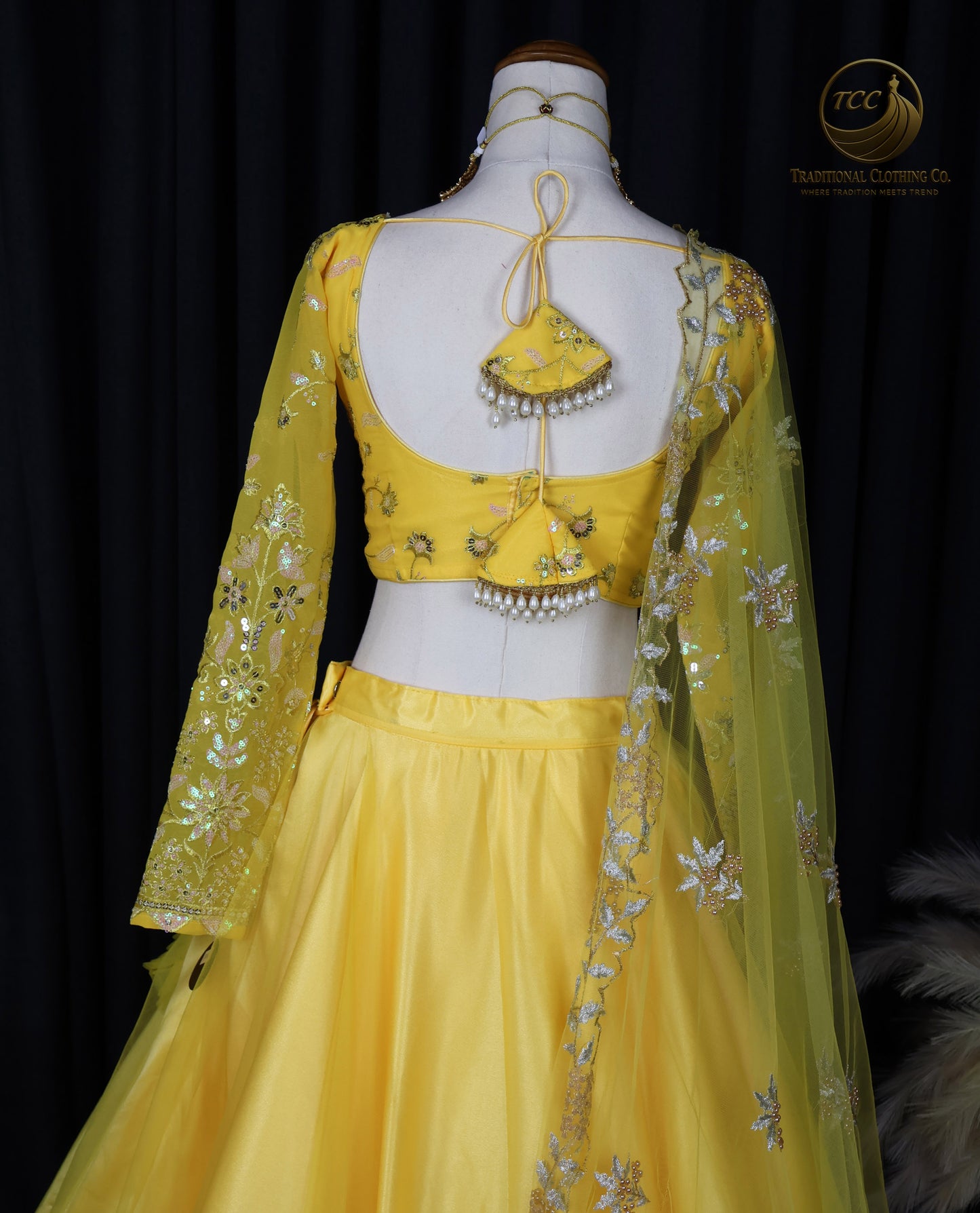 Yellow Floral Embroidered Lehenga Choli with Sheer Dupatta – Elegant Traditional Wear