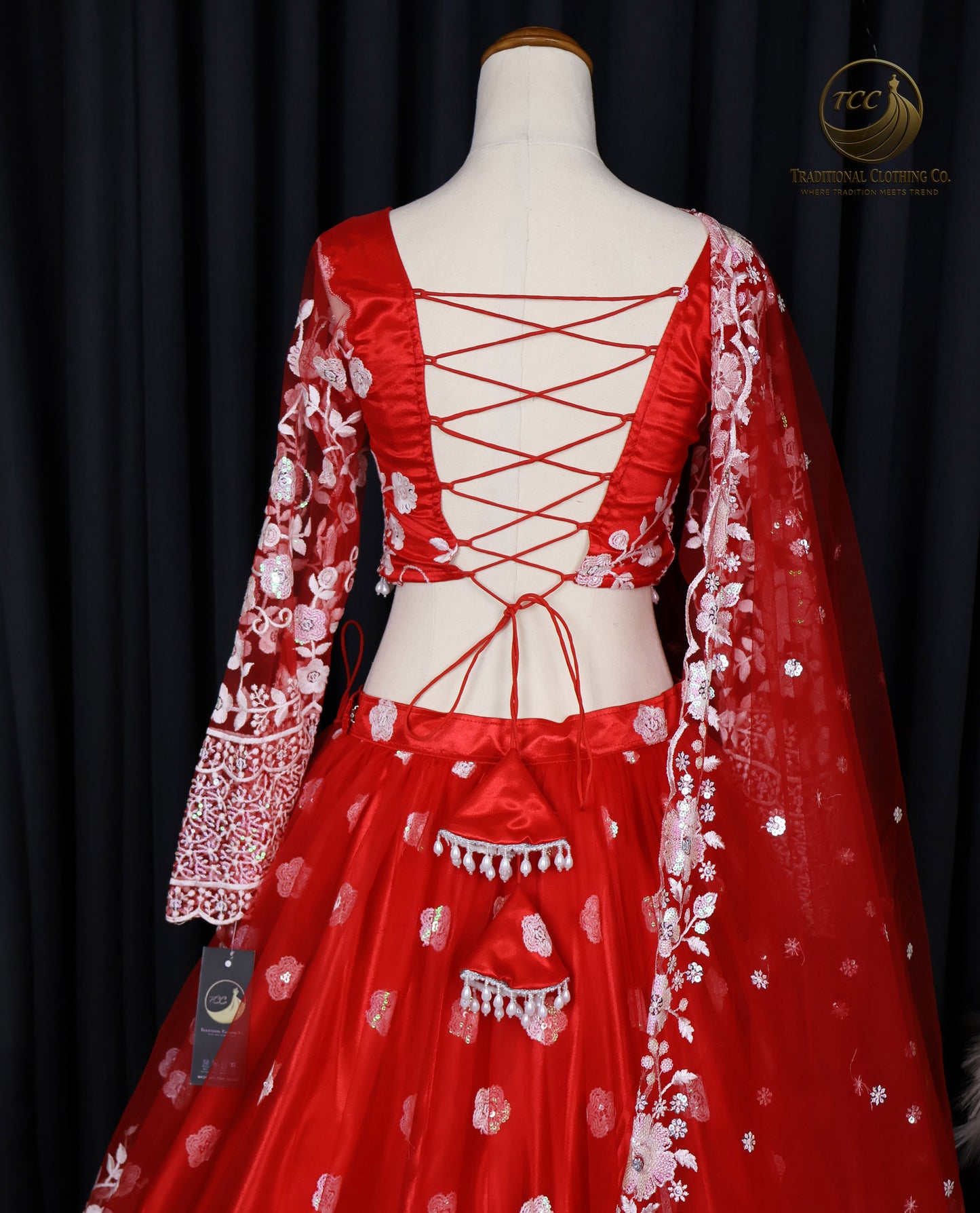 tunning Red Embroidered Lehenga Choli with Lace-Up Back & Sheer Dupatta – Festive & Traditional Wear