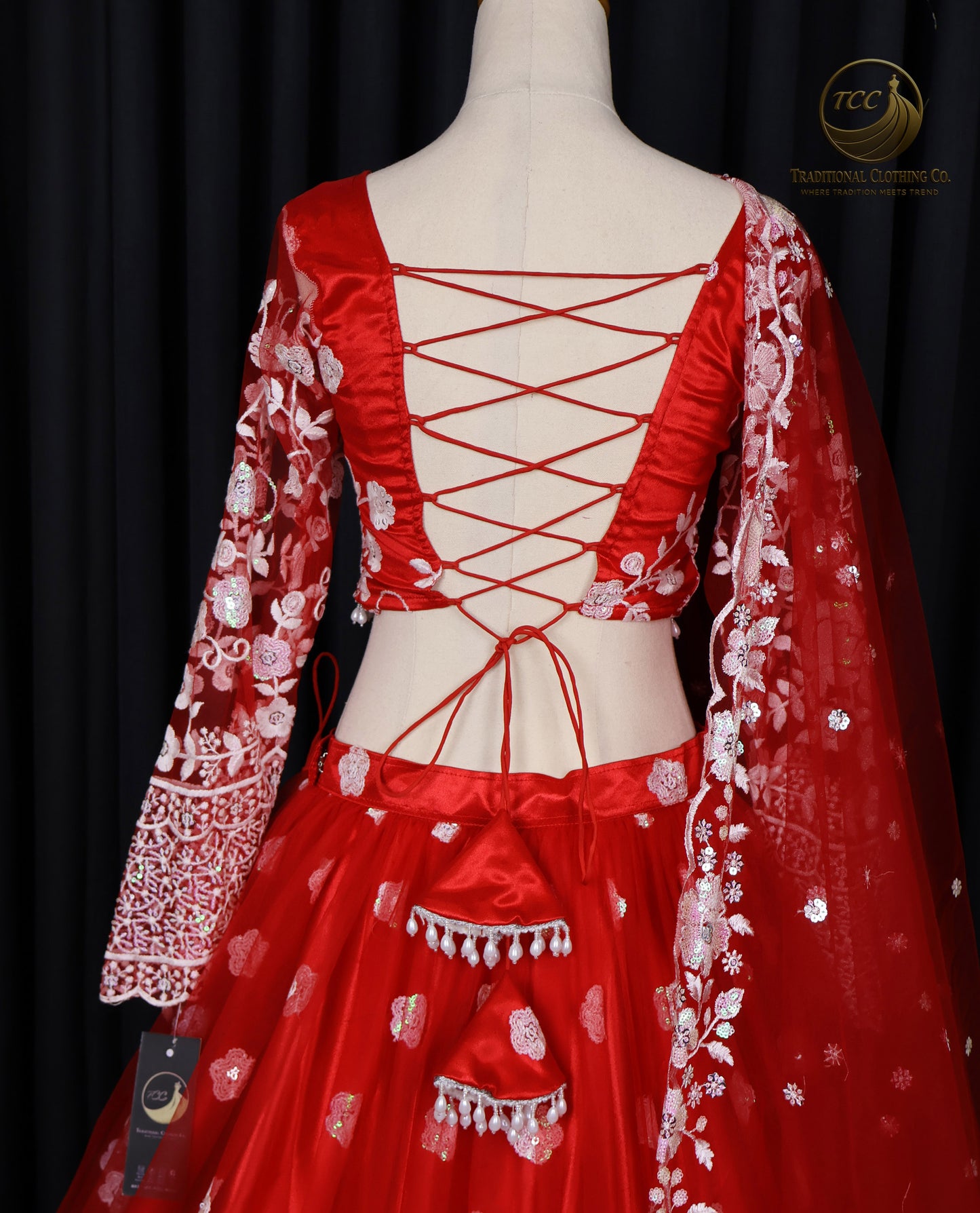 tunning Red Embroidered Lehenga Choli with Lace-Up Back & Sheer Dupatta – Festive & Traditional Wear