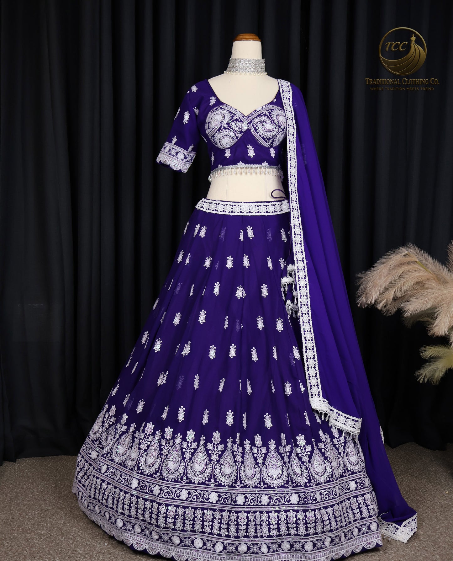 Exquisite Purple Embroidered Lehenga Choli with Tie-Up Back & Sheer Dupatta – Festive & Traditional Wear