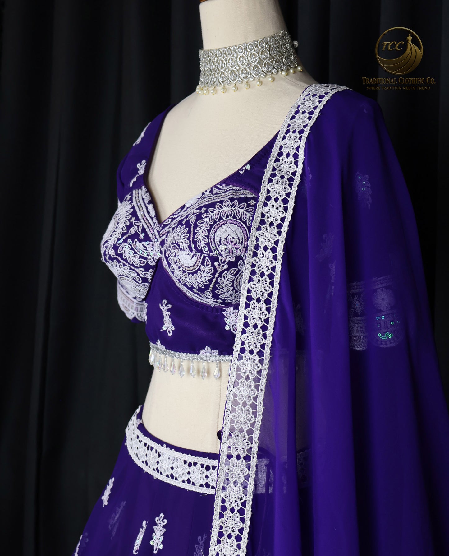 Exquisite Purple Embroidered Lehenga Choli with Tie-Up Back & Sheer Dupatta – Festive & Traditional Wear