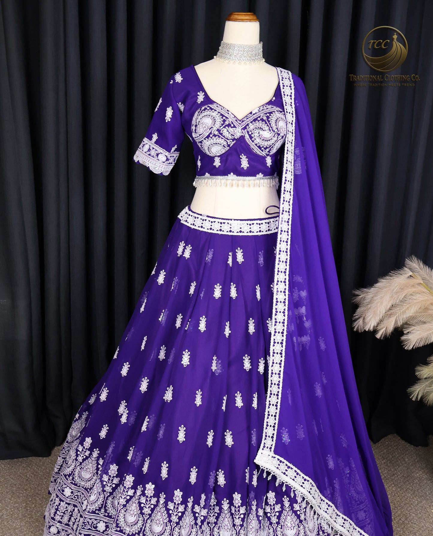 Exquisite Purple Embroidered Lehenga Choli with Tie-Up Back & Sheer Dupatta – Festive & Traditional Wear