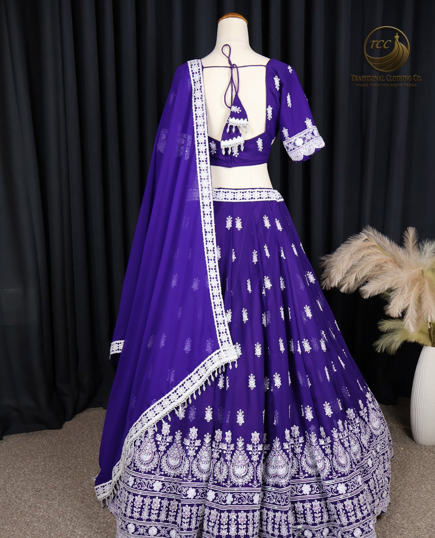 Exquisite Purple Embroidered Lehenga Choli with Tie-Up Back & Sheer Dupatta – Festive & Traditional Wear