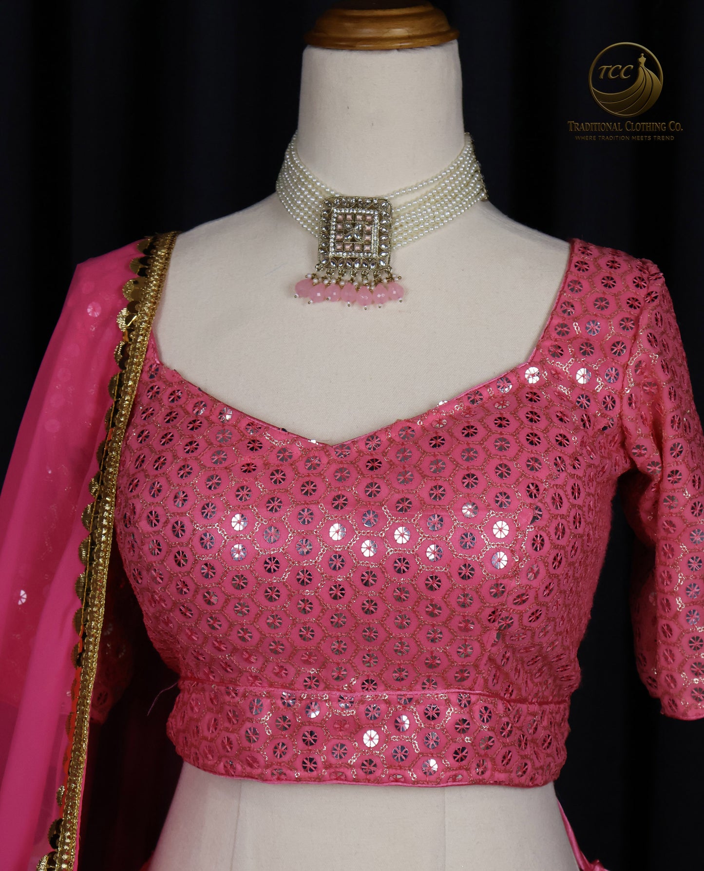 Stunning Light Coral Pink Embroidered Lehenga Choli with Crisscross Lace-Up Back & Sheer Dupatta – Festive & Traditional Wear